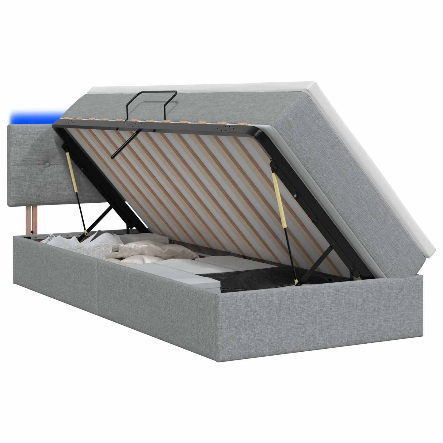 LED Opslagbed met Matras Lichtgrijs 90 x 200 cm Stof is nu te koop bij PeponiXL, paradijselijk wonen!