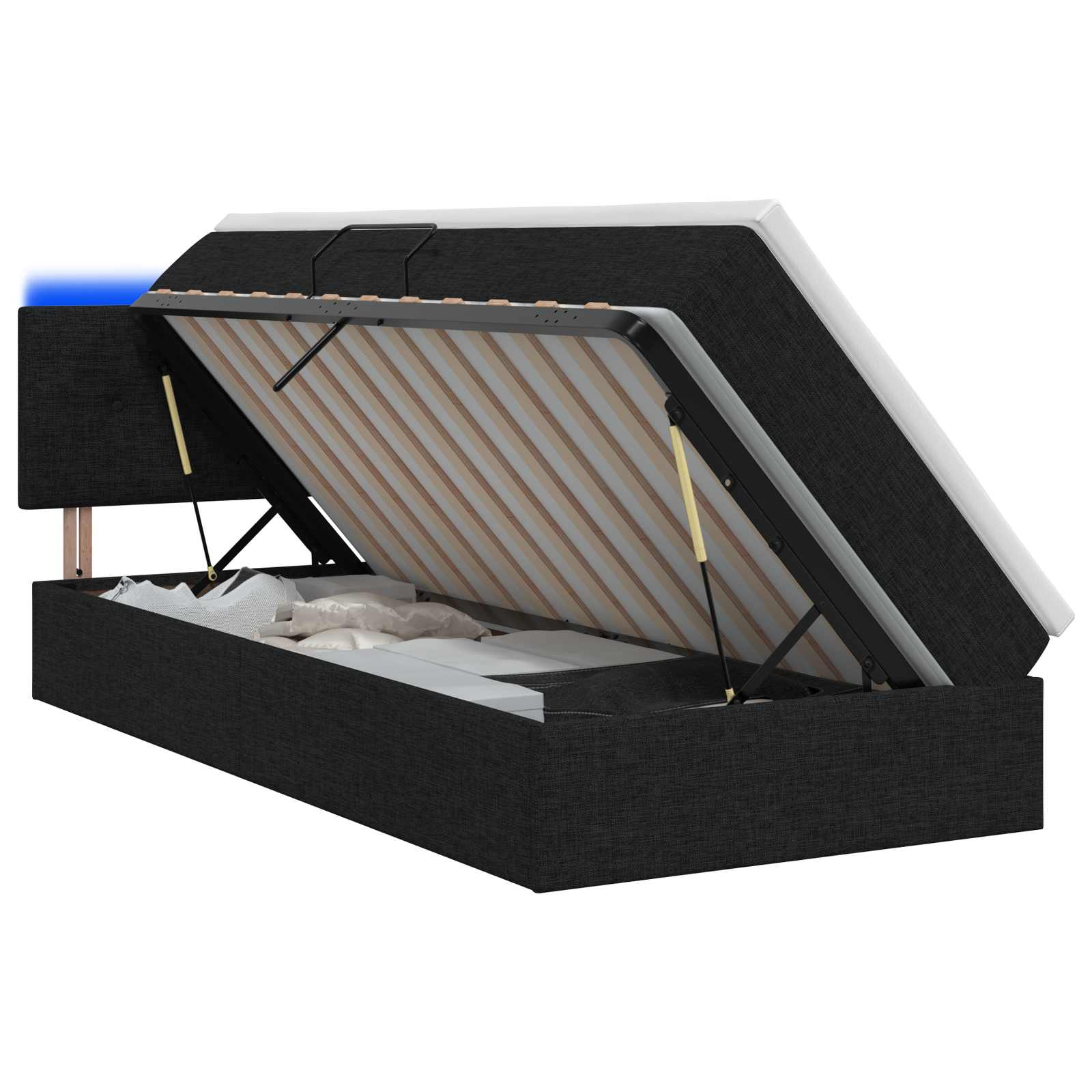 LED Opslagbed met Matras Zwart 100 x 200 cm Stof is nu te koop bij PeponiXL, paradijselijk wonen!
