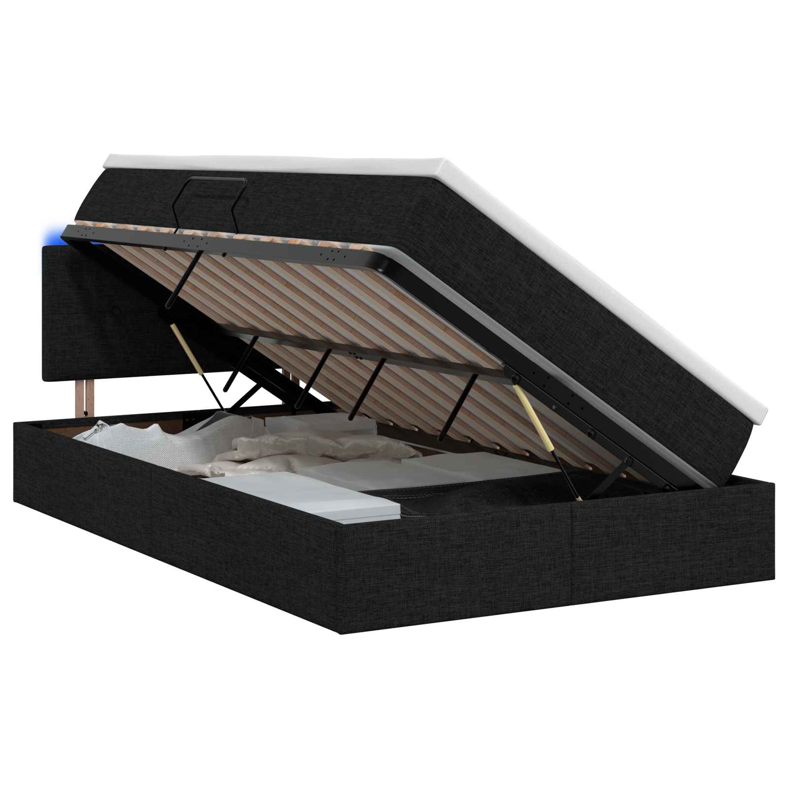 LED Opslagbed met Matras Zwart 120 x 200 cm Stof is nu te koop bij PeponiXL, paradijselijk wonen!