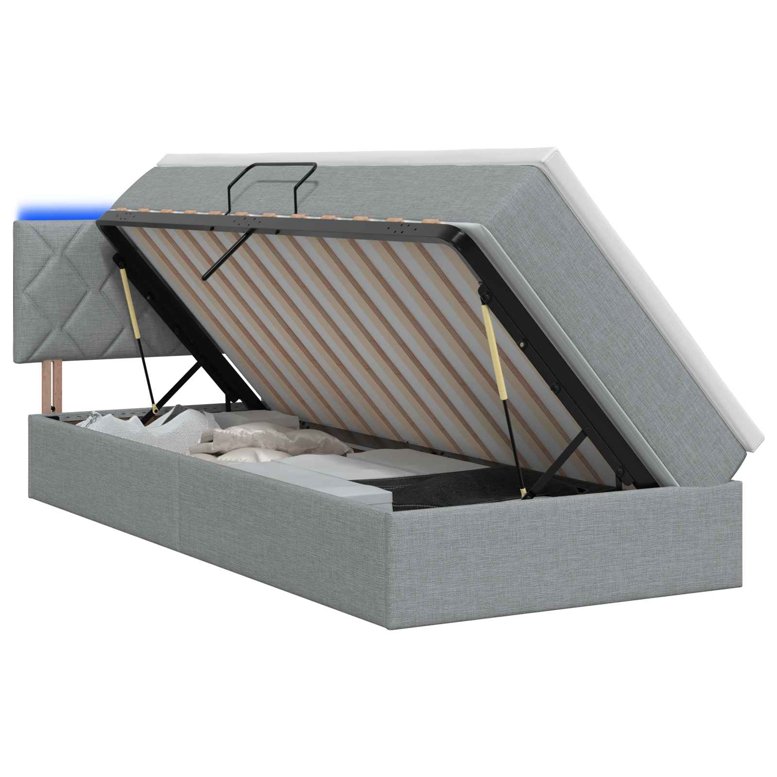 LED Opslagbed met Matras Lichtgrijs 90 x 190 cm Stof is nu te koop bij PeponiXL, paradijselijk wonen!
