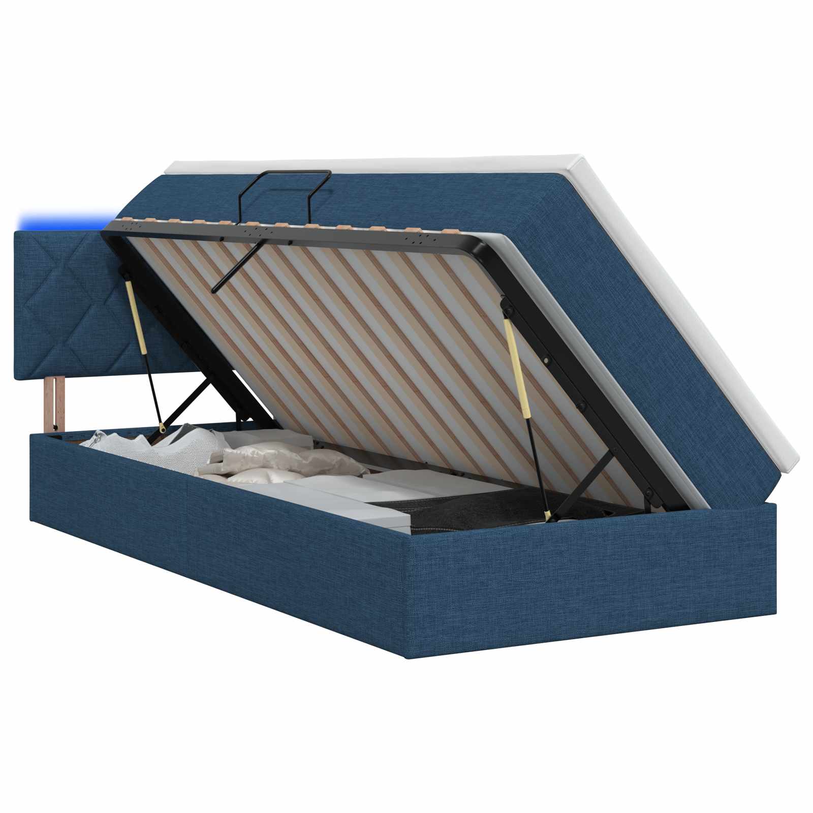LED Opslagbed met Matras Blauw 90 x 190 cm Stof is nu te koop bij PeponiXL, paradijselijk wonen!