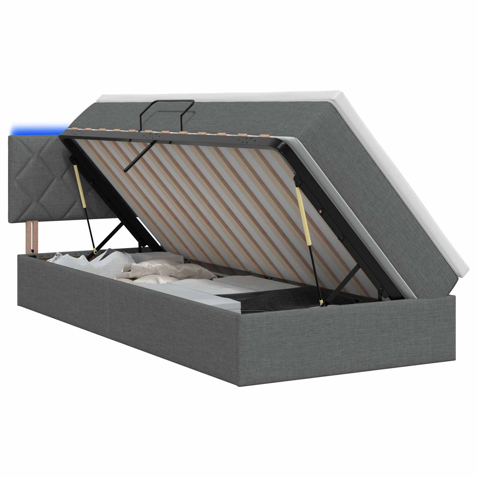 LED Opslagbed met Matras Donkergrijs 90 x 200 cm Stof is nu te koop bij PeponiXL, paradijselijk wonen!
