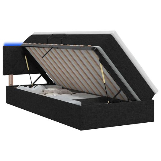 LED Opslagbed met Matras Zwart 100 x 200 cm Stof is nu te koop bij PeponiXL, paradijselijk wonen!