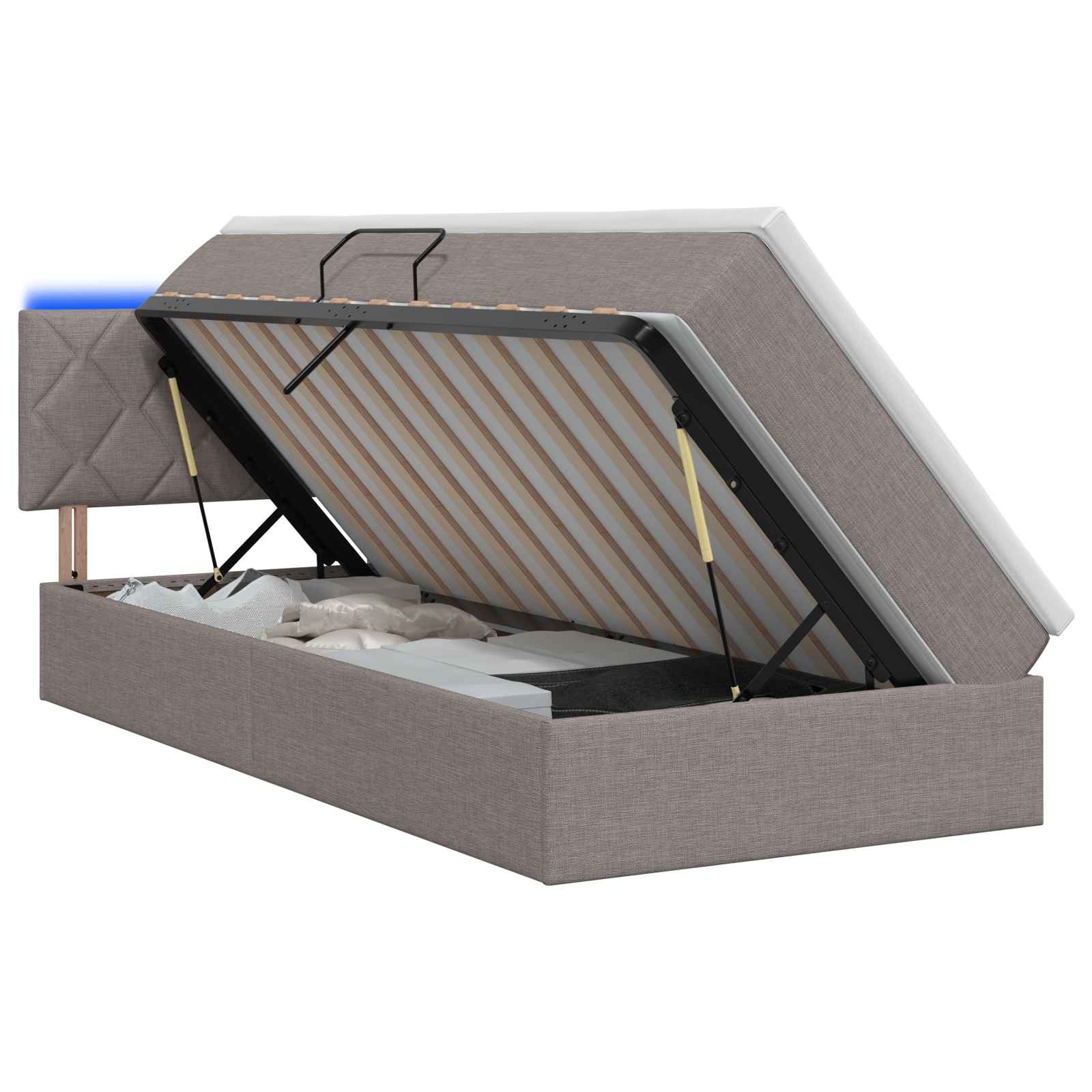 LED Opslagbed met Matras Taupe 100 x 200 cm Stof is nu te koop bij PeponiXL, paradijselijk wonen!
