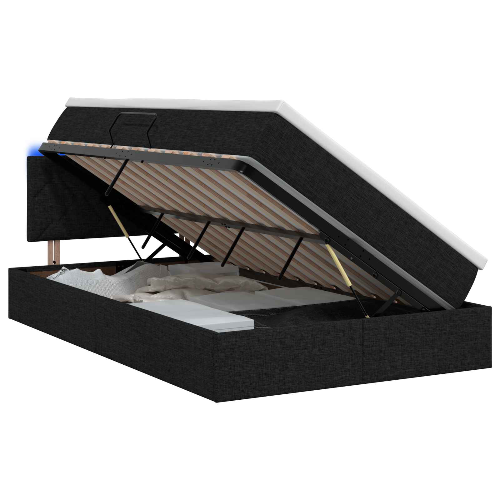 LED Opslagbed met Matras Zwart 120 x 200 cm Stof is nu te koop bij PeponiXL, paradijselijk wonen!