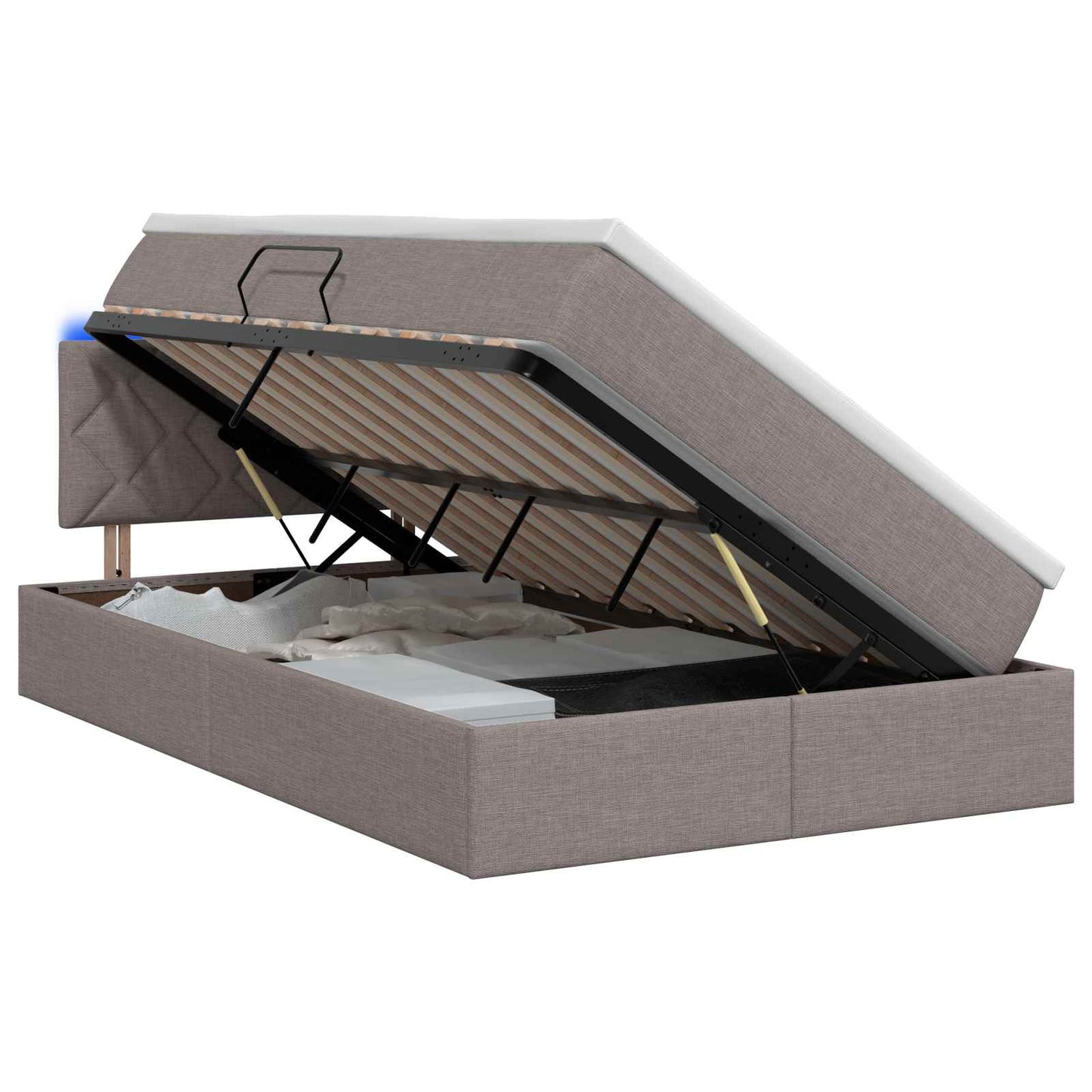 LED Opslagbed met Matras Taupe 120 x 200 cm Stof is nu te koop bij PeponiXL, paradijselijk wonen!