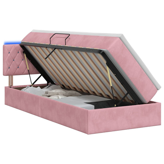 LED Opslagbed met Matras Roze 90 x 190 cm Fluweel is nu te koop bij PeponiXL, paradijselijk wonen!