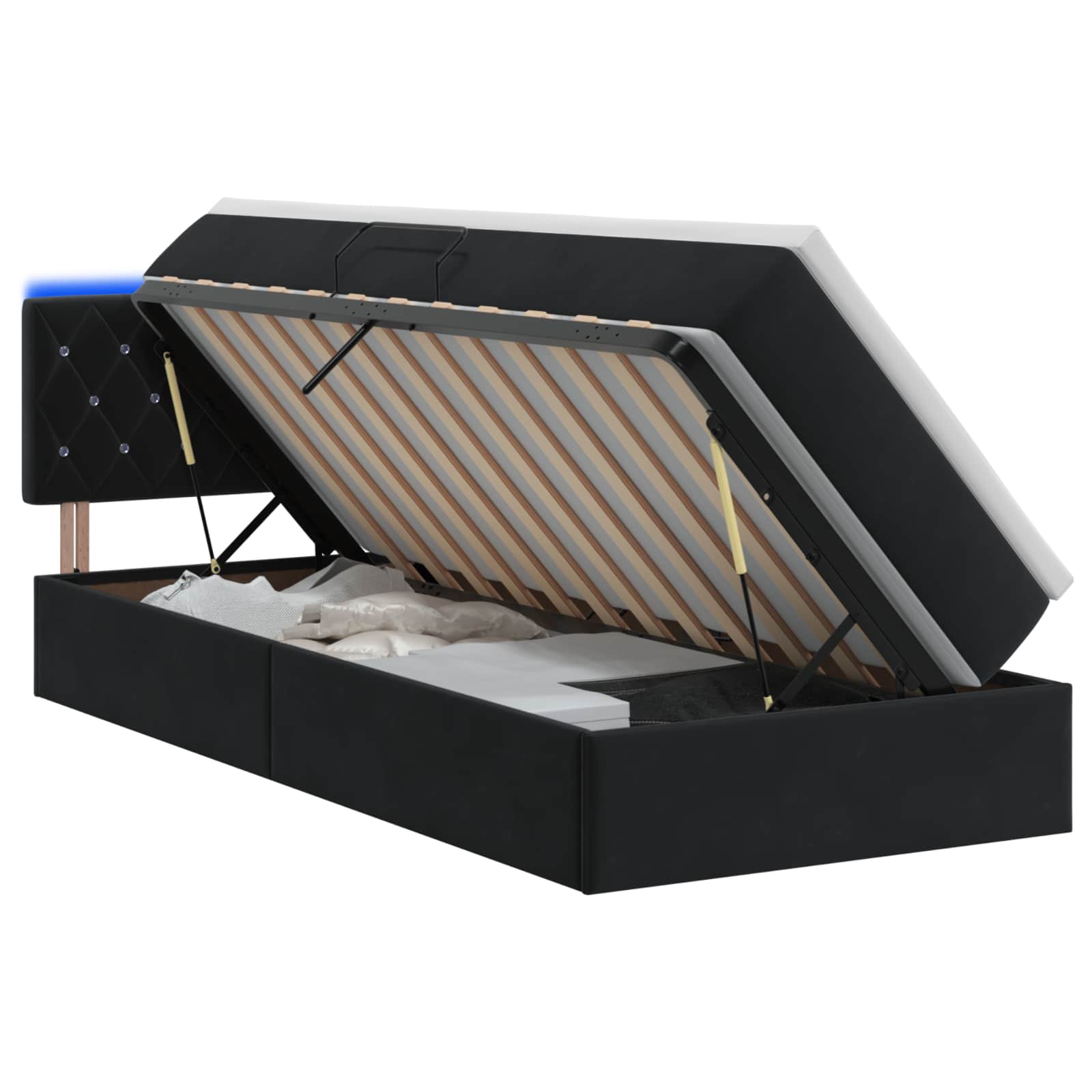 LED Opslagbed met Matras Zwart 100 x 200 cm Fluweel is nu te koop bij PeponiXL, paradijselijk wonen!