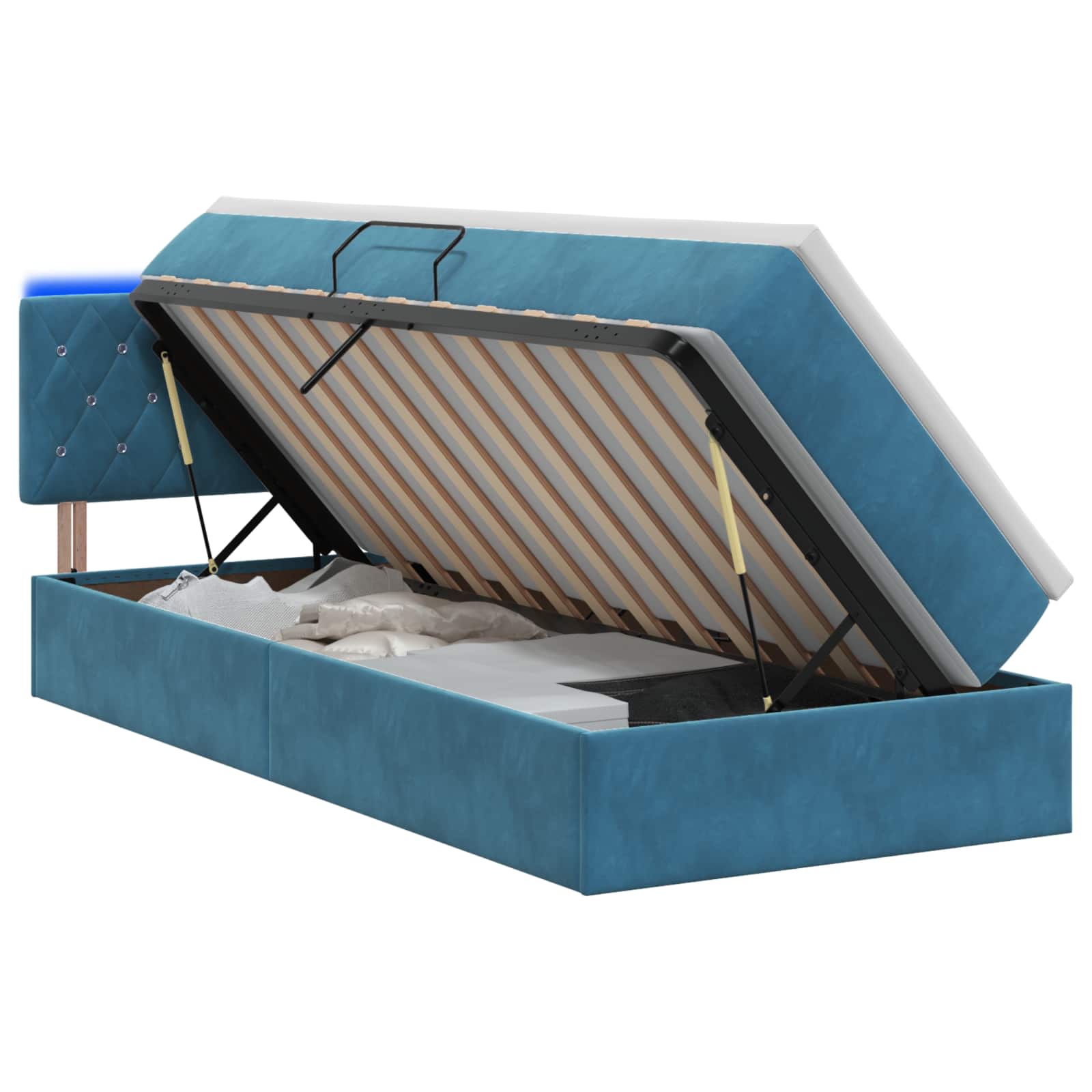 LED Opslagbed met Matras Donkerblauw 100 x 200 cm Fluweel is nu te koop bij PeponiXL, paradijselijk wonen!