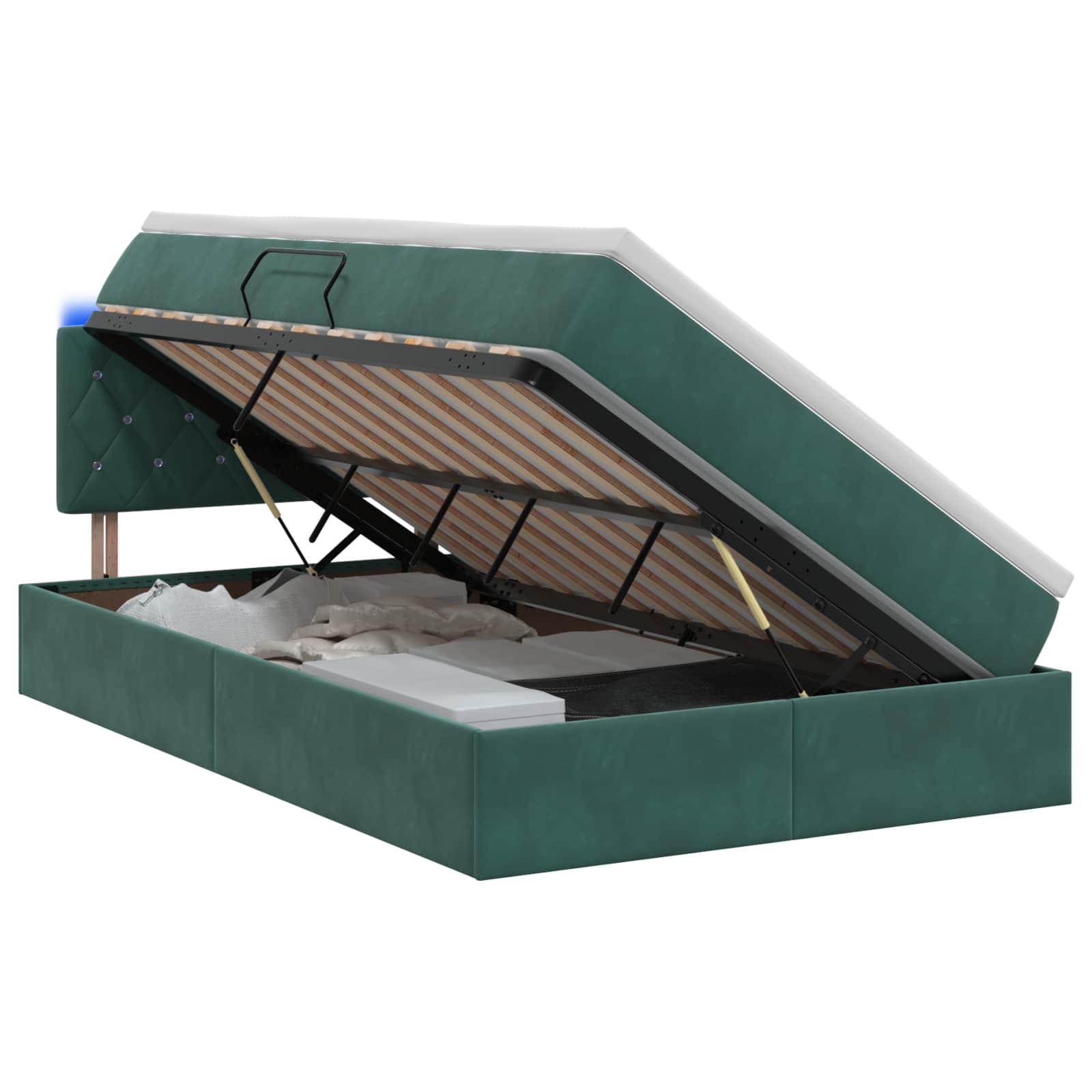 LED Opslagbed met Matras Donkergroen 120 x 200 cm Fluweel is nu te koop bij PeponiXL, paradijselijk wonen!