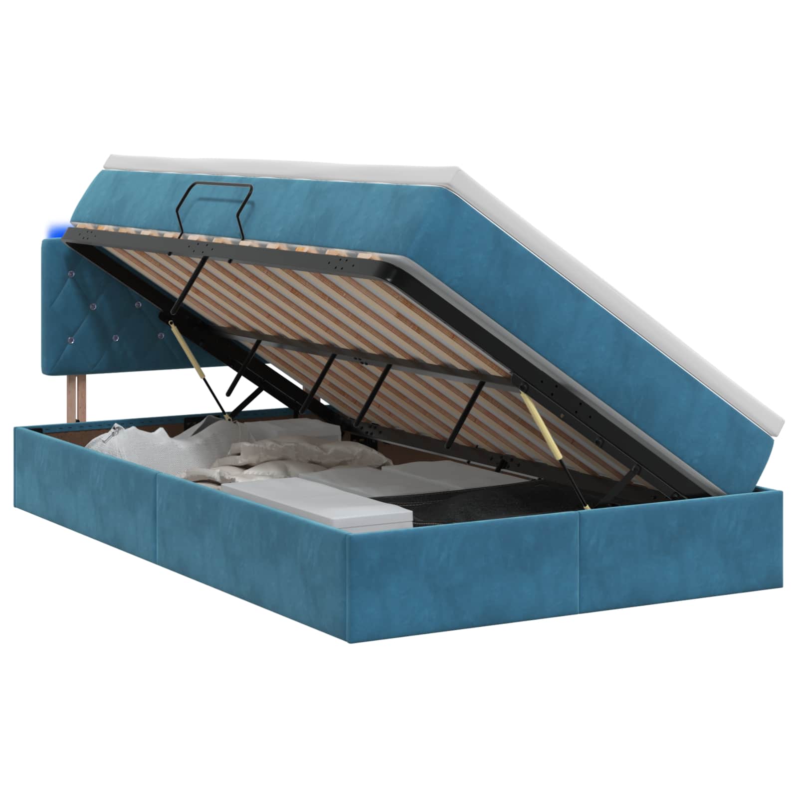 LED Opslagbed met Matras Donkerblauw 120 x 200 cm Fluweel is nu te koop bij PeponiXL, paradijselijk wonen!