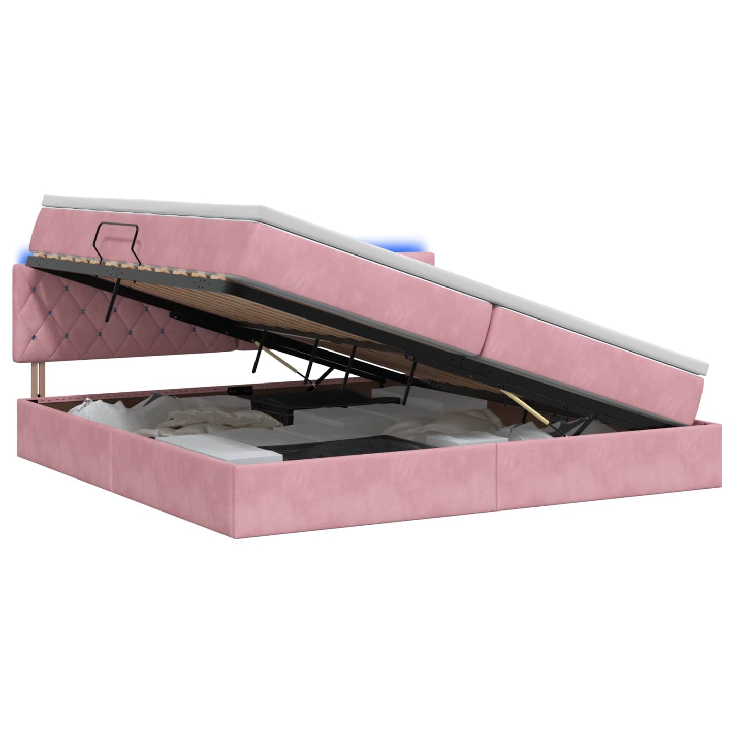 LED Opslagbed met Matras Roze 200 x 200 cm Fluweel is nu te koop bij PeponiXL, paradijselijk wonen!