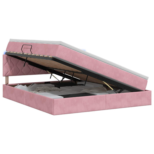 LED Opslagbed met Matras Roze 160 x 200 cm Fluweel is nu te koop bij PeponiXL, paradijselijk wonen!