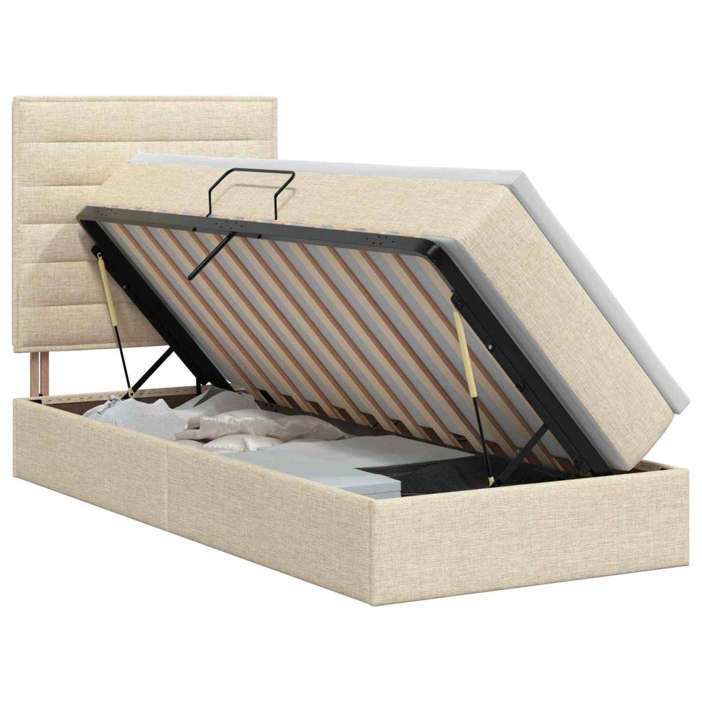 Opslag bed met matras met opslag Crèmekleurig 90 x 190 cm Stof is nu te koop bij PeponiXL, paradijselijk wonen!