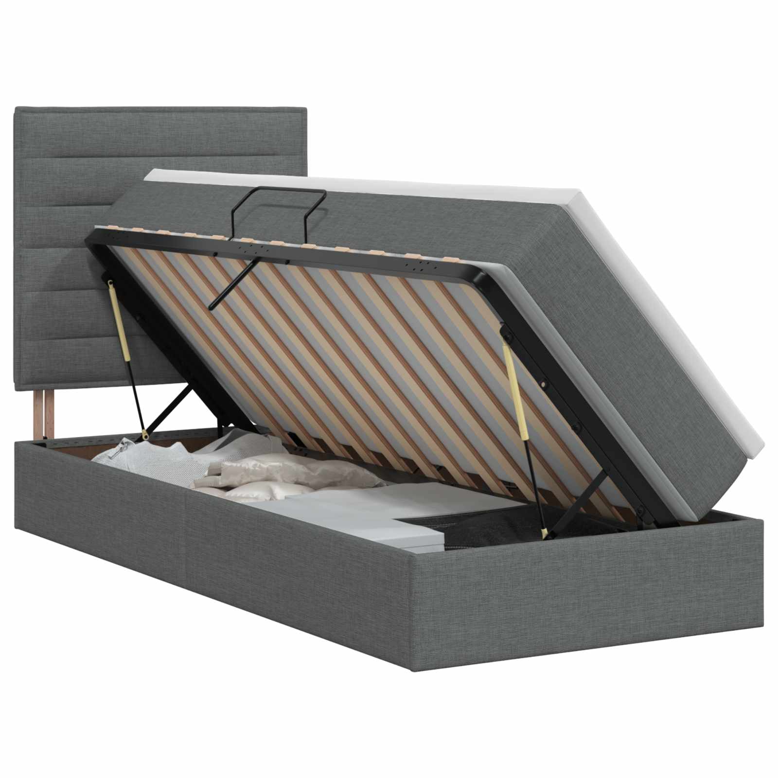 Opslag bed met matras met opslag Donkergrijs 90 x 200 cm Stof is nu te koop bij PeponiXL, paradijselijk wonen!