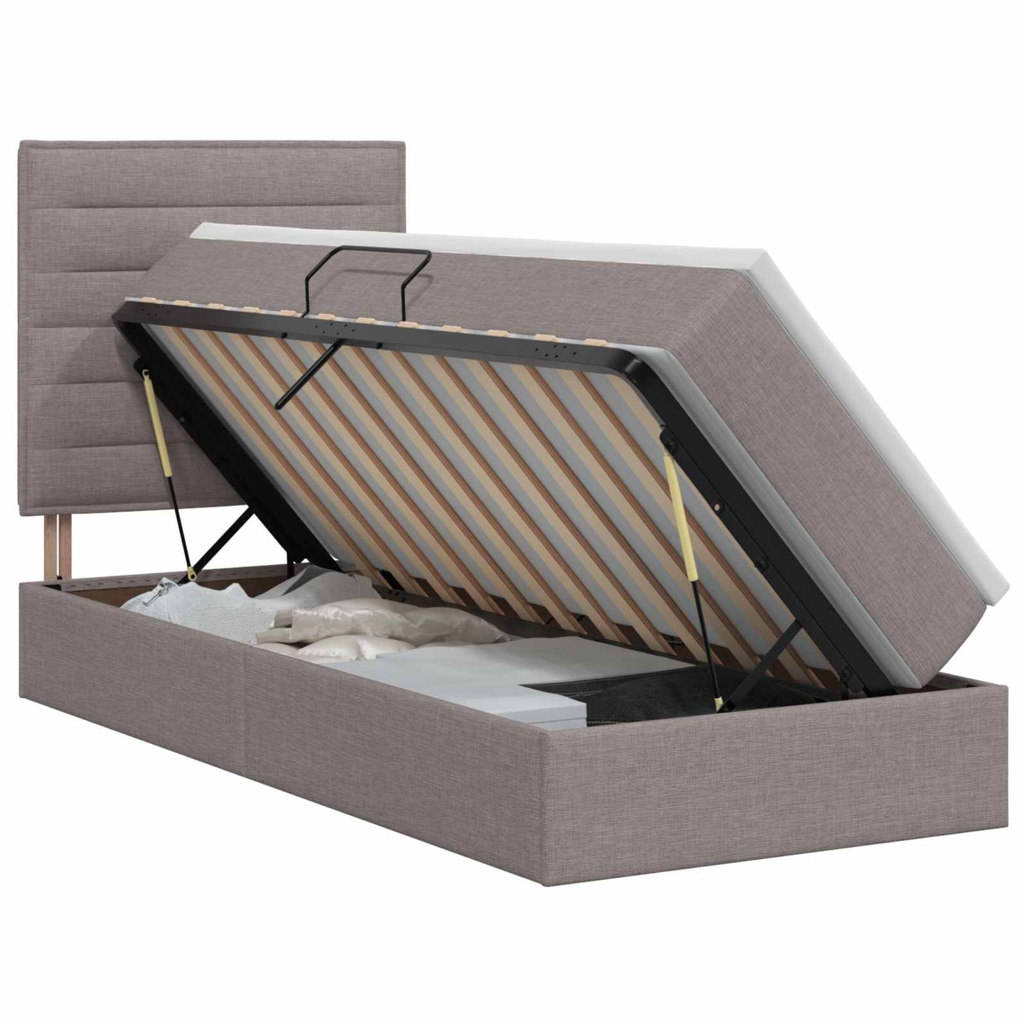 Opslag bed met matras met hoofdeinde Taupe 90 x 200 cm Stof is nu te koop bij PeponiXL, paradijselijk wonen!