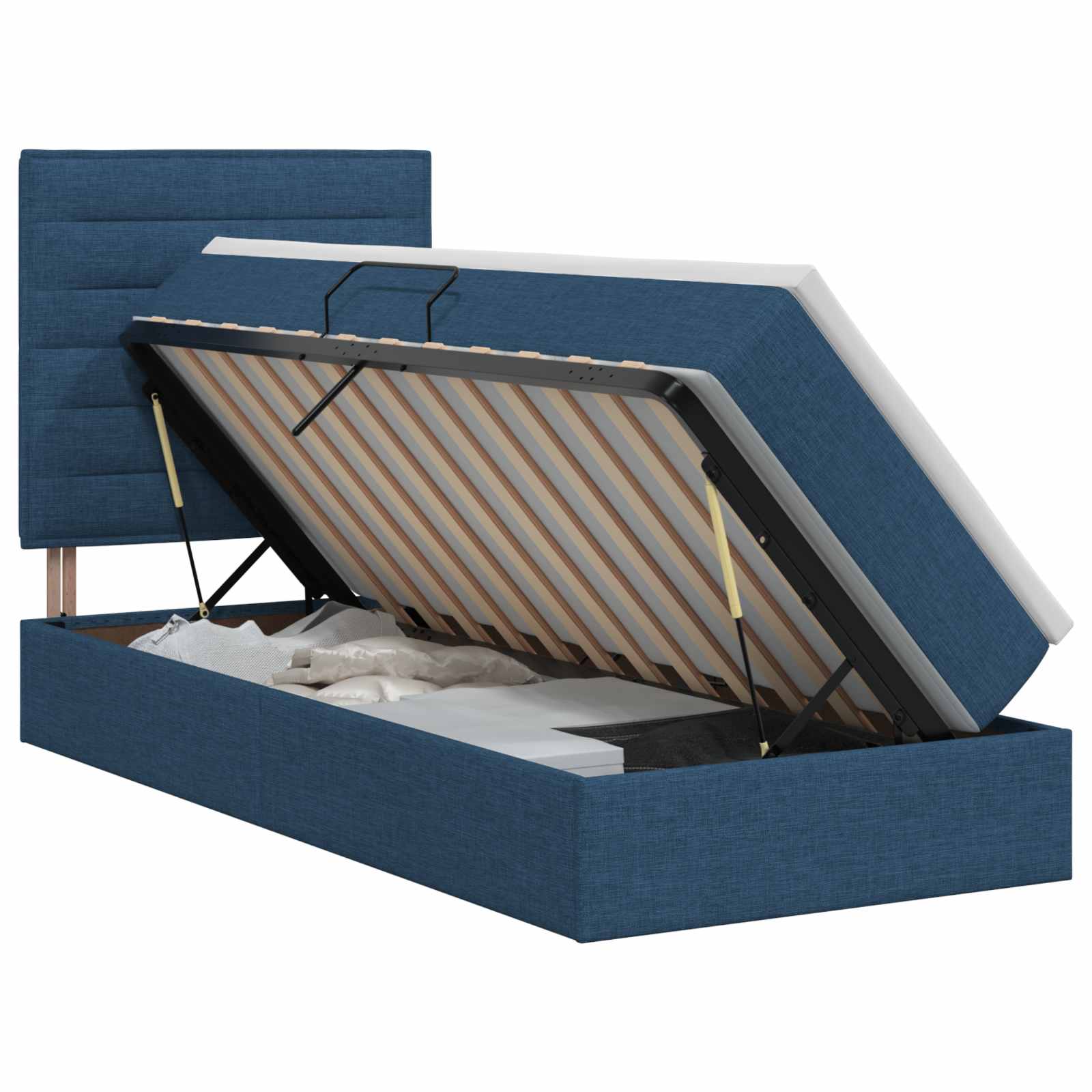 Opslag bed met matras met hoofdeinde Blauw 90 x 200 cm Stof is nu te koop bij PeponiXL, paradijselijk wonen!