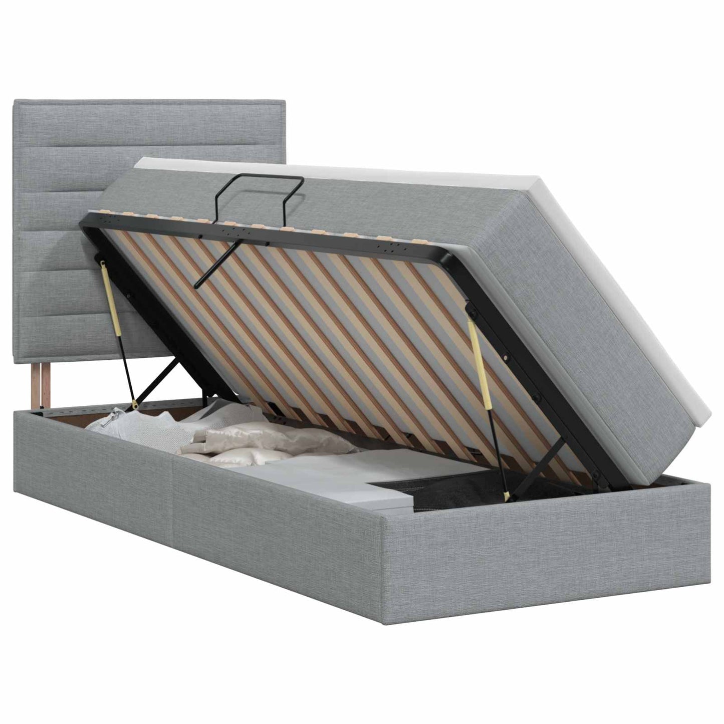 Opslag bed met matras met opslag Lichtgrijs 100 x 200 cm Stof is nu te koop bij PeponiXL, paradijselijk wonen!