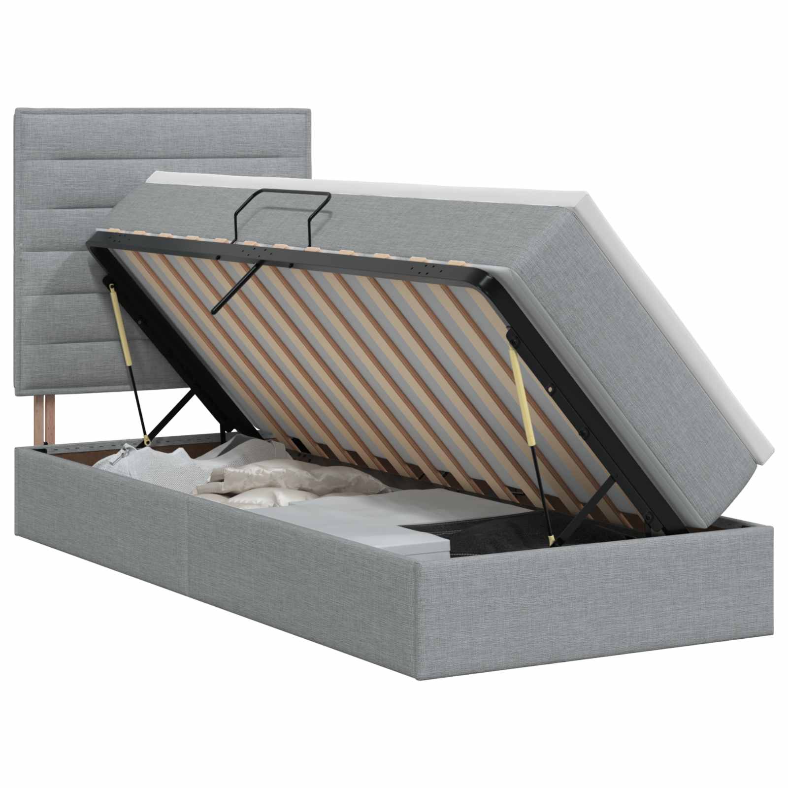 Opslag bed met matras met opslag Lichtgrijs 100 x 200 cm Stof is nu te koop bij PeponiXL, paradijselijk wonen!