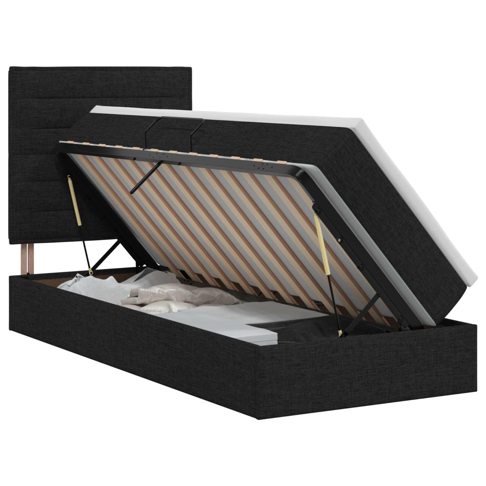 Opslag bed met matras met hoofdeinde Zwart 100 x 200 cm Stof is nu te koop bij PeponiXL, paradijselijk wonen!