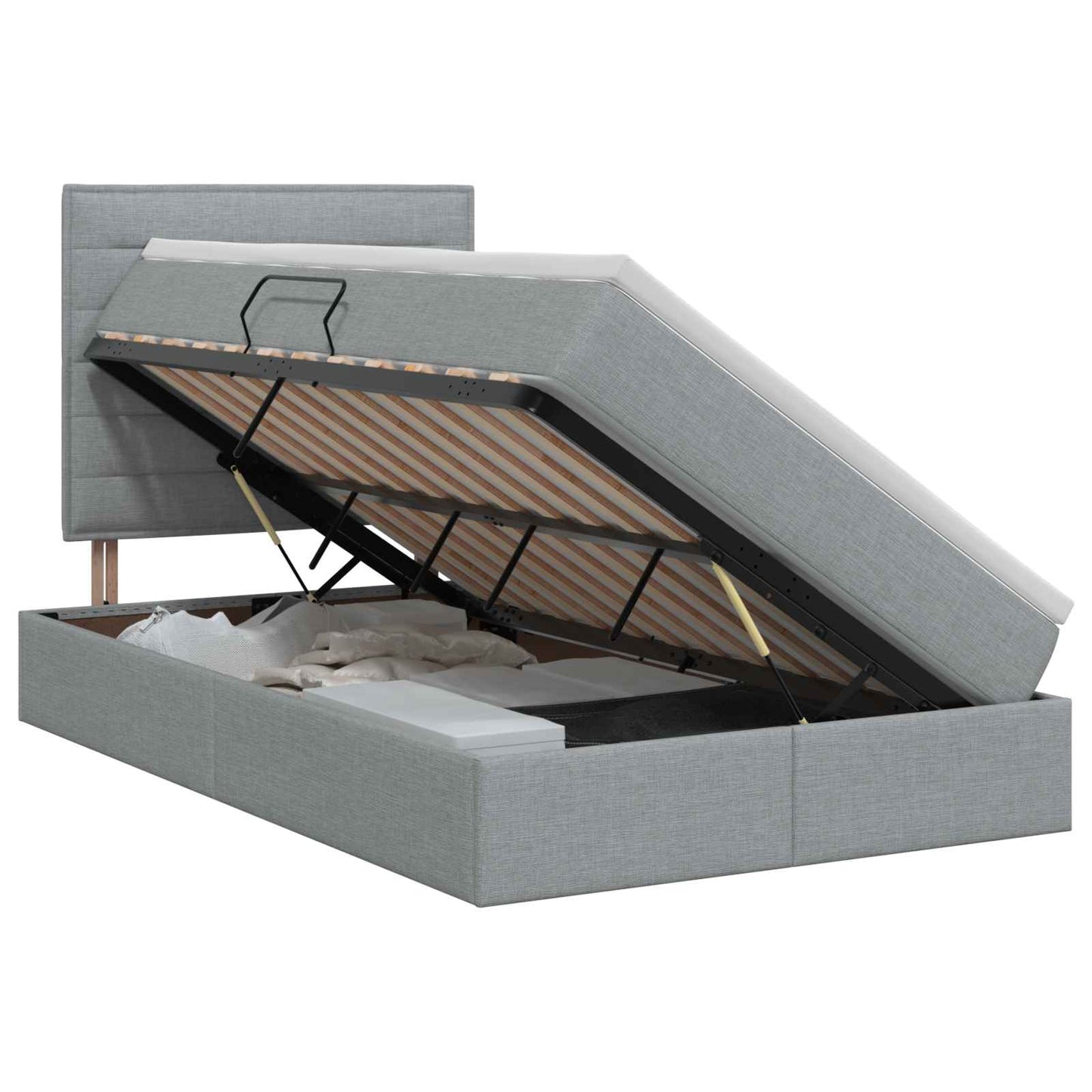 Opslag bed met matras met opslag Lichtgrijs 120 x 190 cm Stof is nu te koop bij PeponiXL, paradijselijk wonen!