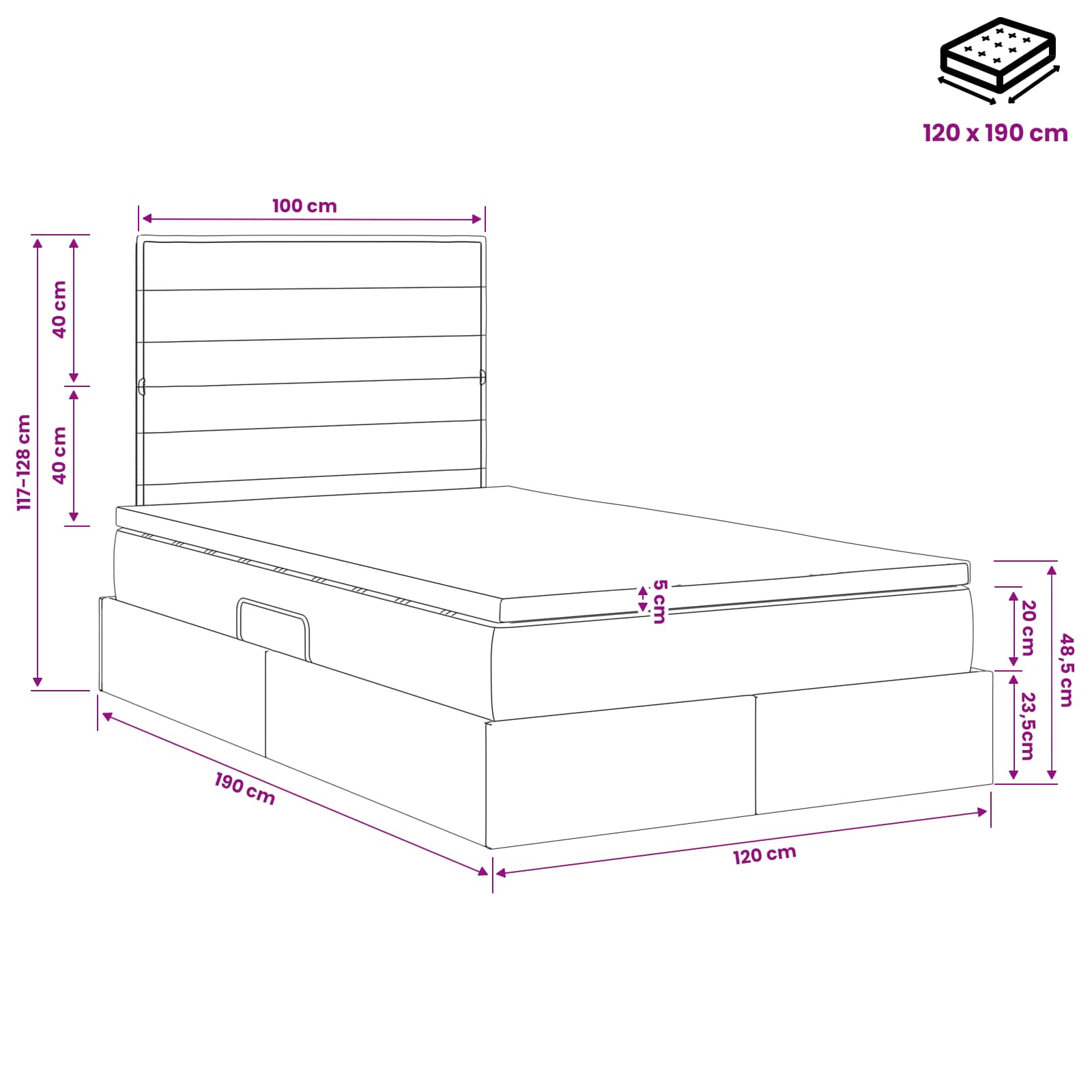 Opslag bed met matras met opslag Lichtgrijs 120 x 190 cm Stof is nu te koop bij PeponiXL, paradijselijk wonen!