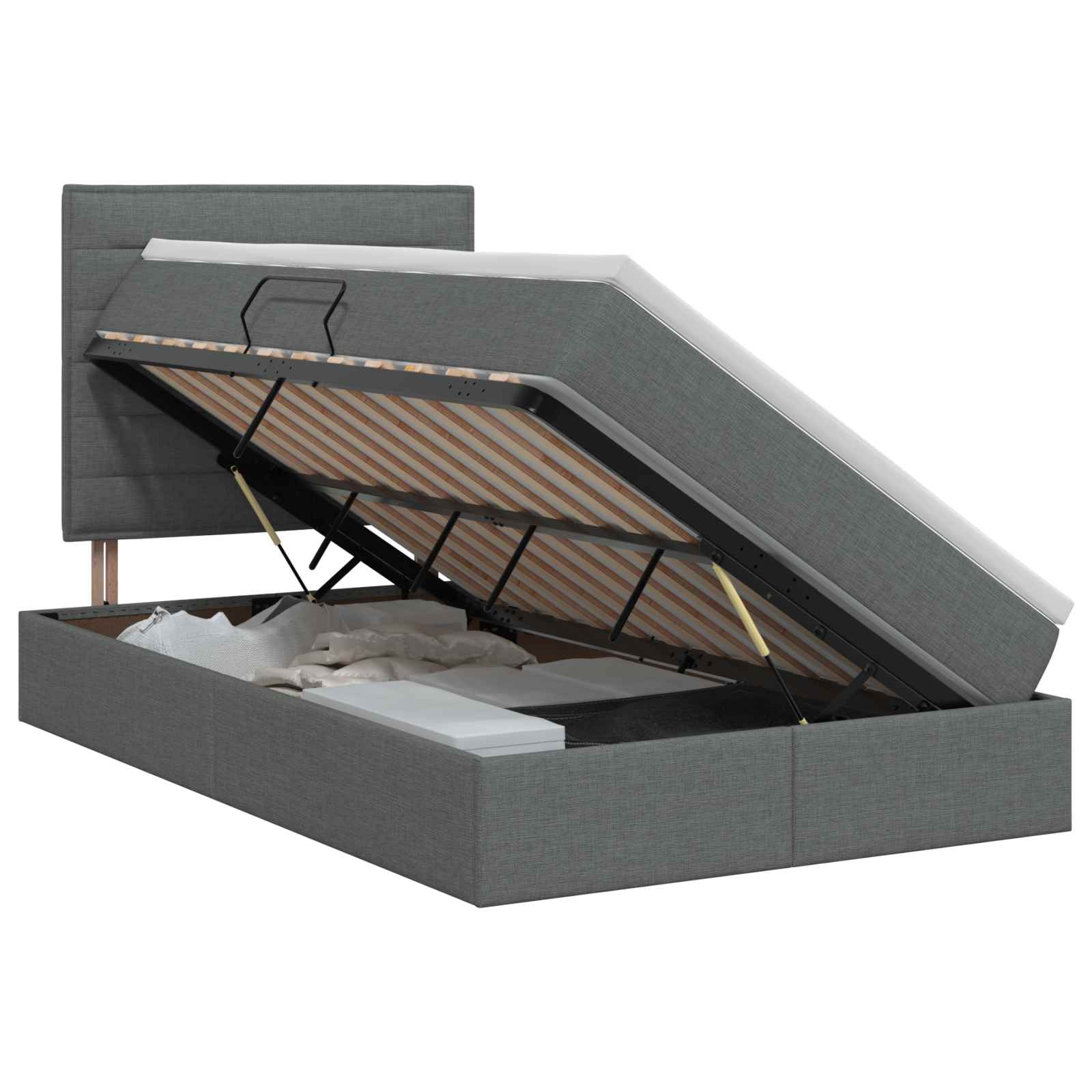 Opslag bed met matras met opslag Donkergrijs 120 x 190 cm Stof is nu te koop bij PeponiXL, paradijselijk wonen!