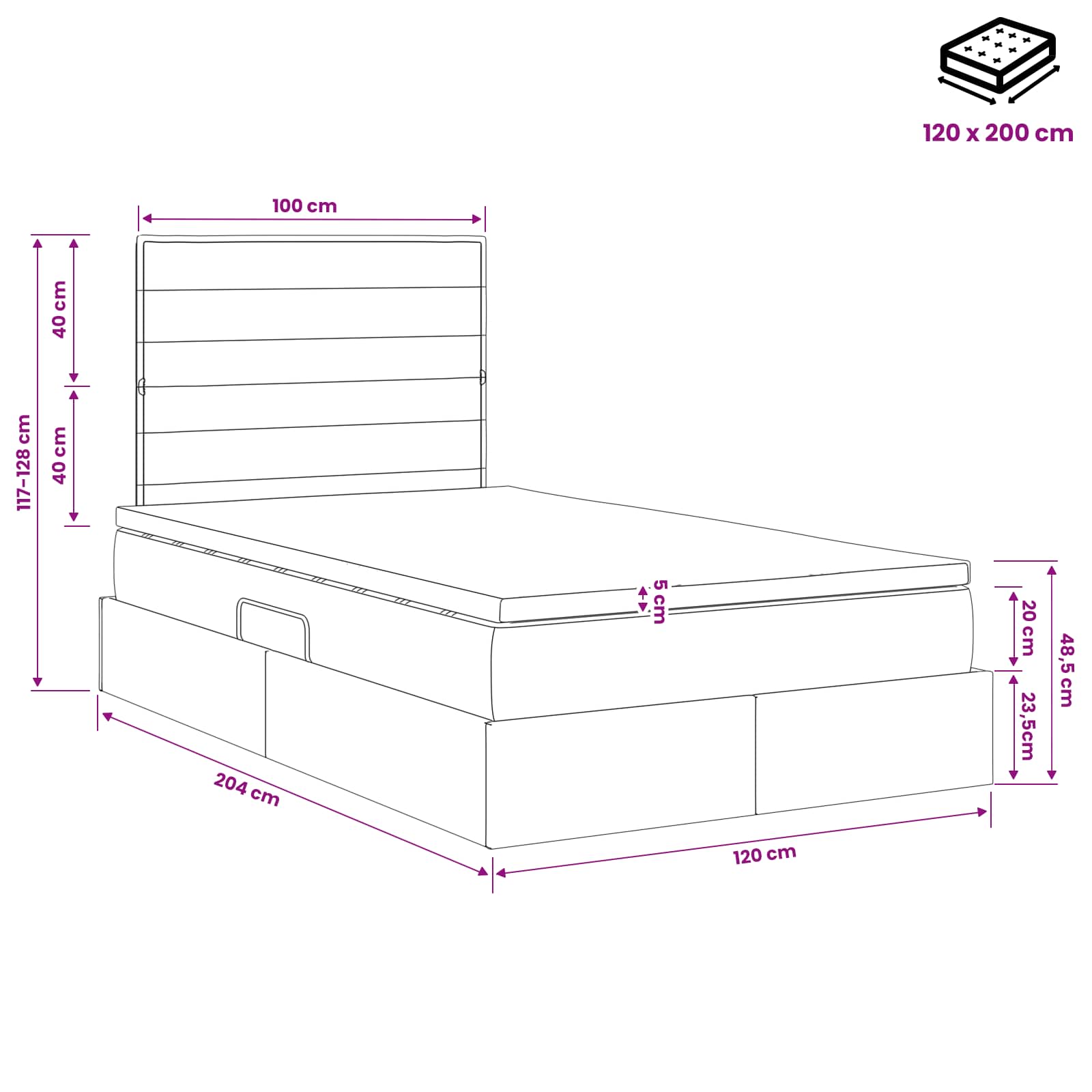 Opslag bed met matras met opslag Donkergrijs 120 x 200 cm Stof is nu te koop bij PeponiXL, paradijselijk wonen!