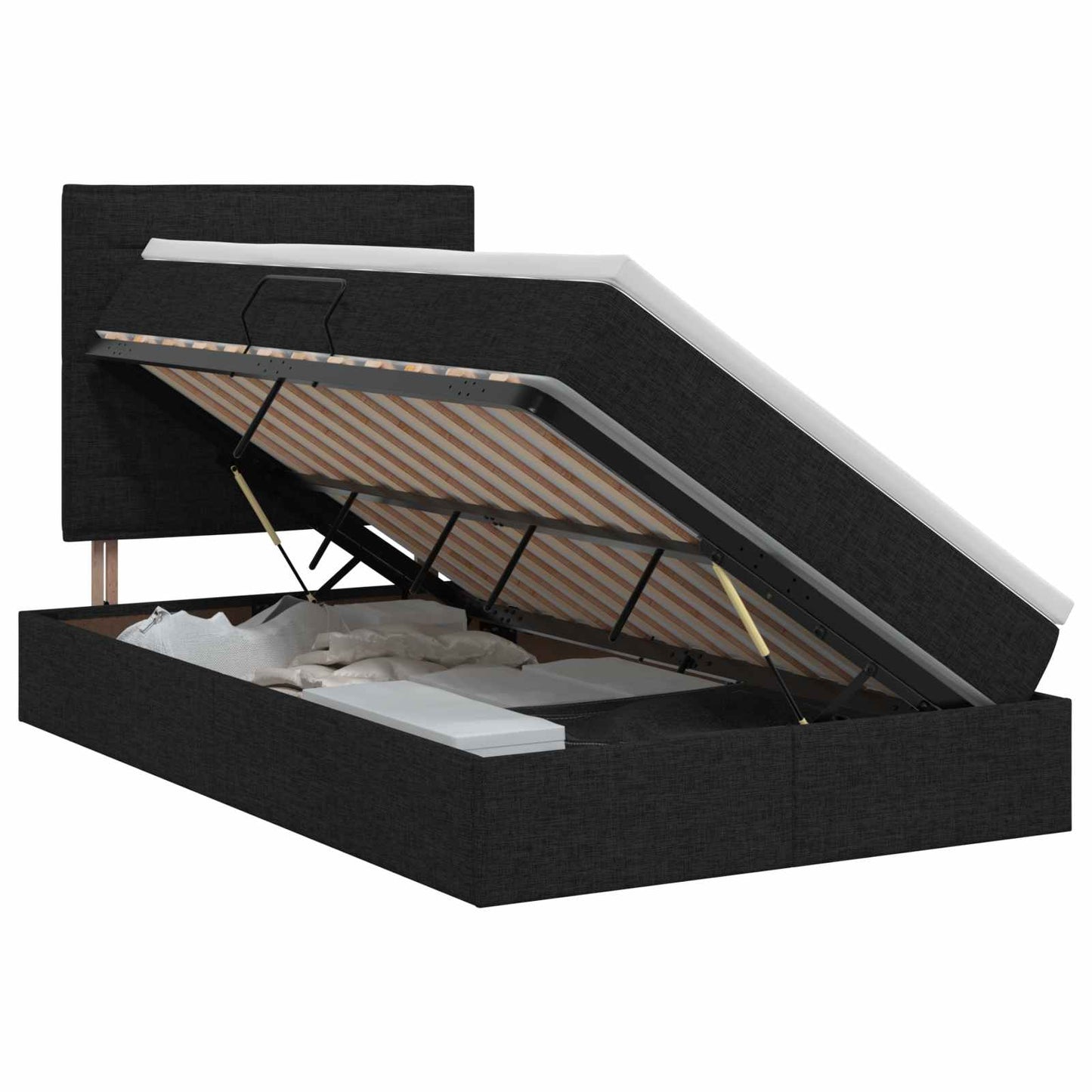 Opslag bed met matras met hoofdeinde Zwart 120 x 200 cm Stof is nu te koop bij PeponiXL, paradijselijk wonen!