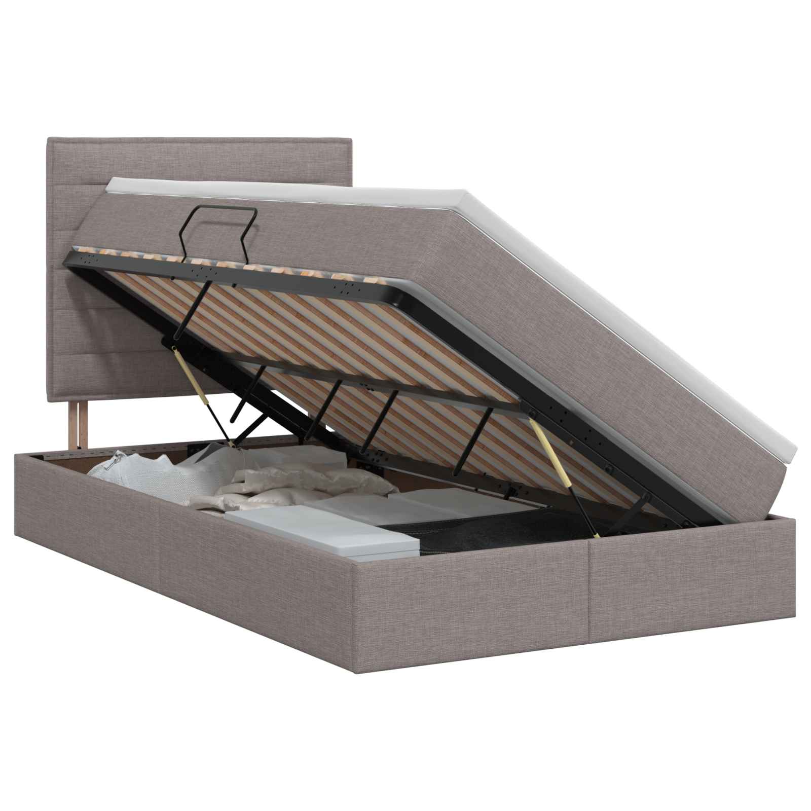 Opslag bed met matras met hoofdeinde Taupe 120 x 200 cm Stof is nu te koop bij PeponiXL, paradijselijk wonen!