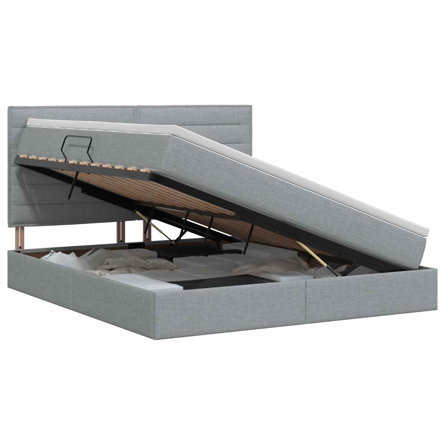 Opslag bed met matras met opslag Lichtgrijs 140 x 190 cm Stof is nu te koop bij PeponiXL, paradijselijk wonen!