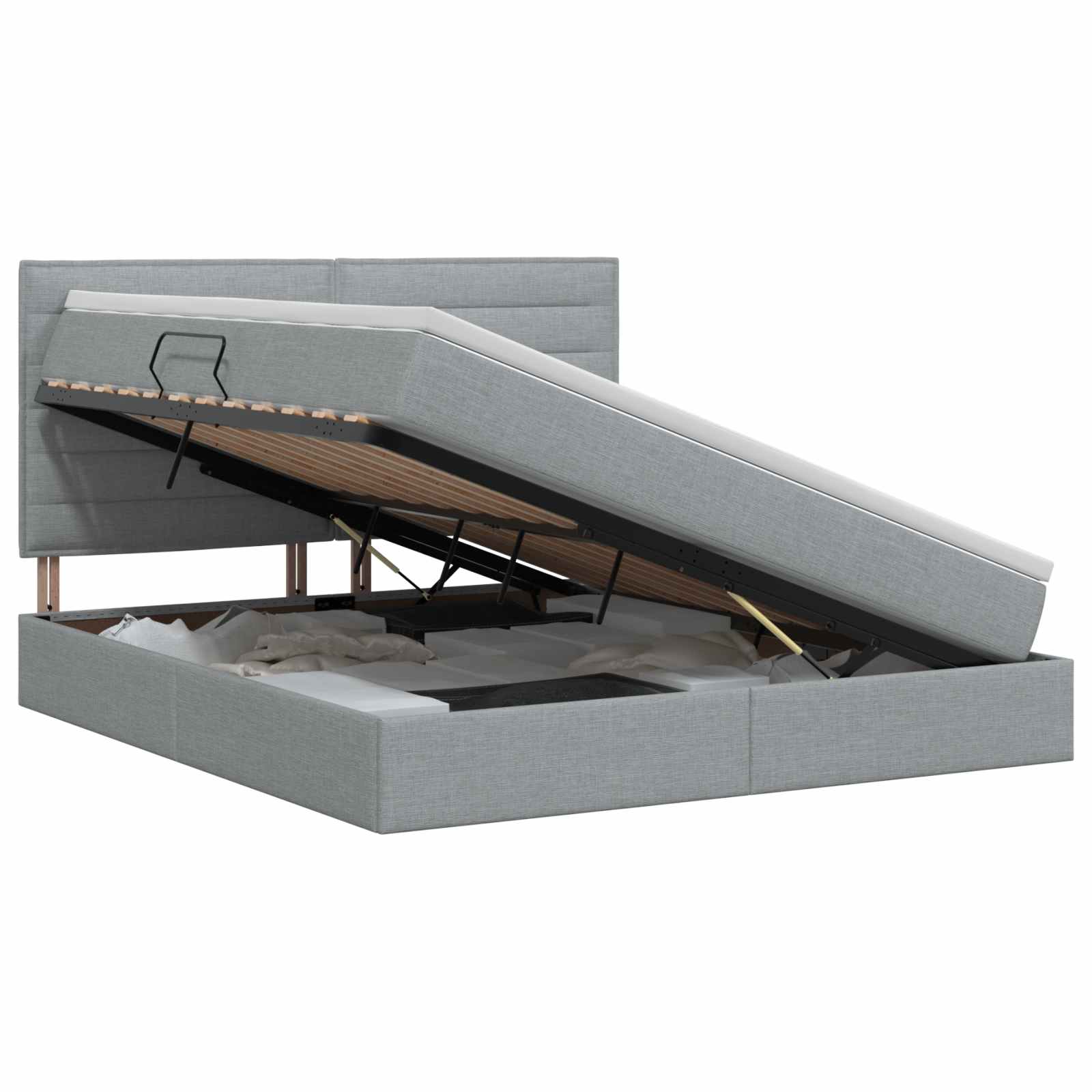Opslag bed met matras met opslag Lichtgrijs 140 x 190 cm Stof is nu te koop bij PeponiXL, paradijselijk wonen!