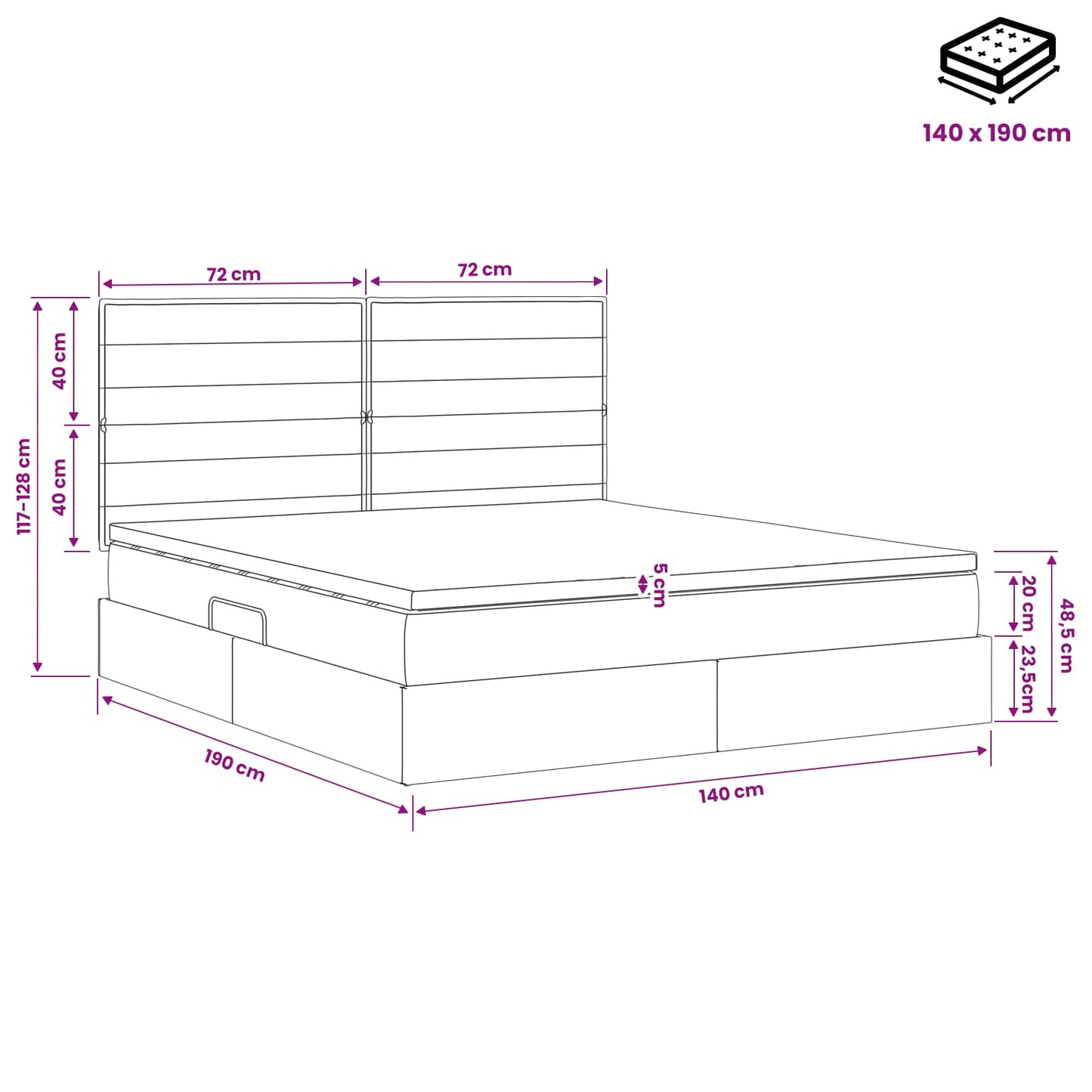 Opslag bed met matras met opslag Lichtgrijs 140 x 190 cm Stof is nu te koop bij PeponiXL, paradijselijk wonen!