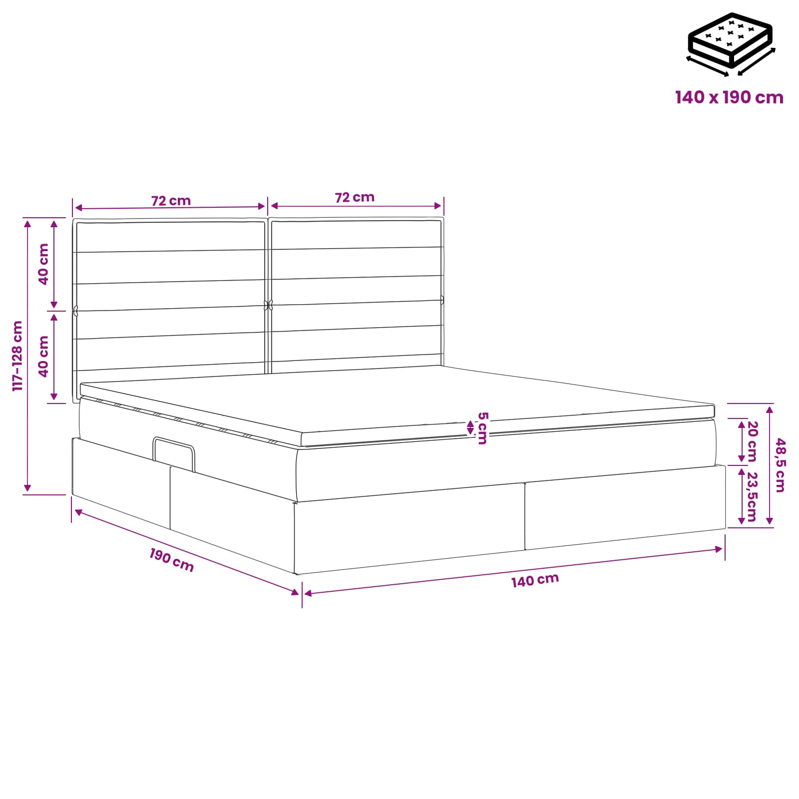 Opslag bed met matras met opslag Lichtgrijs 140 x 190 cm Stof is nu te koop bij PeponiXL, paradijselijk wonen!