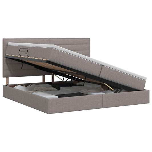Opslag bed met matras met hoofdeinde Taupe 200 x 200 cm Stof is nu te koop bij PeponiXL, paradijselijk wonen!