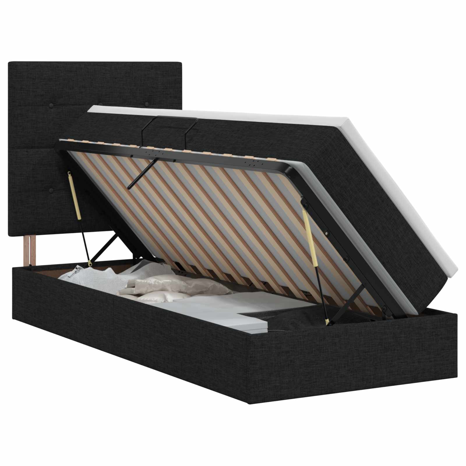 Opslag bed met matras met hoofdeinde Zwart 90 x 190 cm Stof is nu te koop bij PeponiXL, paradijselijk wonen!