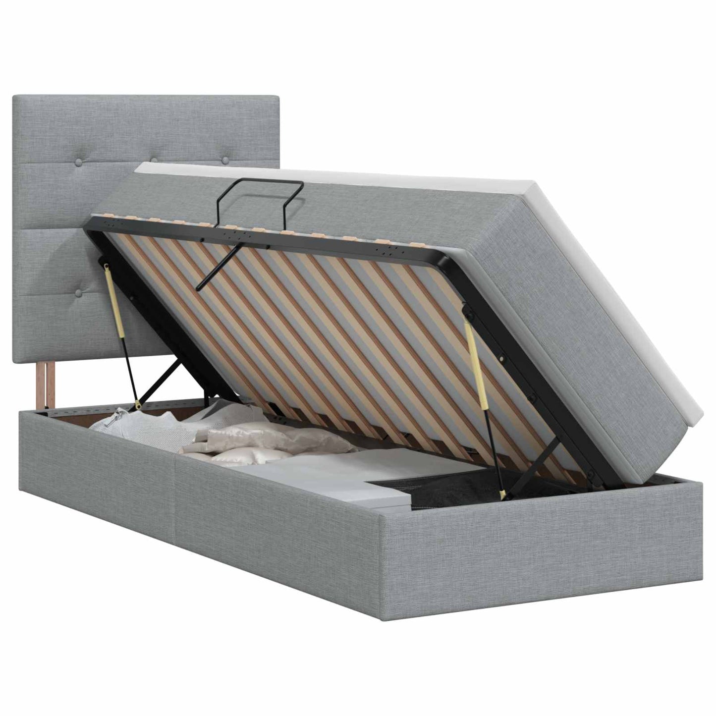 Opslag bed met matras met opslag Lichtgrijs 90 x 200 cm Stof is nu te koop bij PeponiXL, paradijselijk wonen!