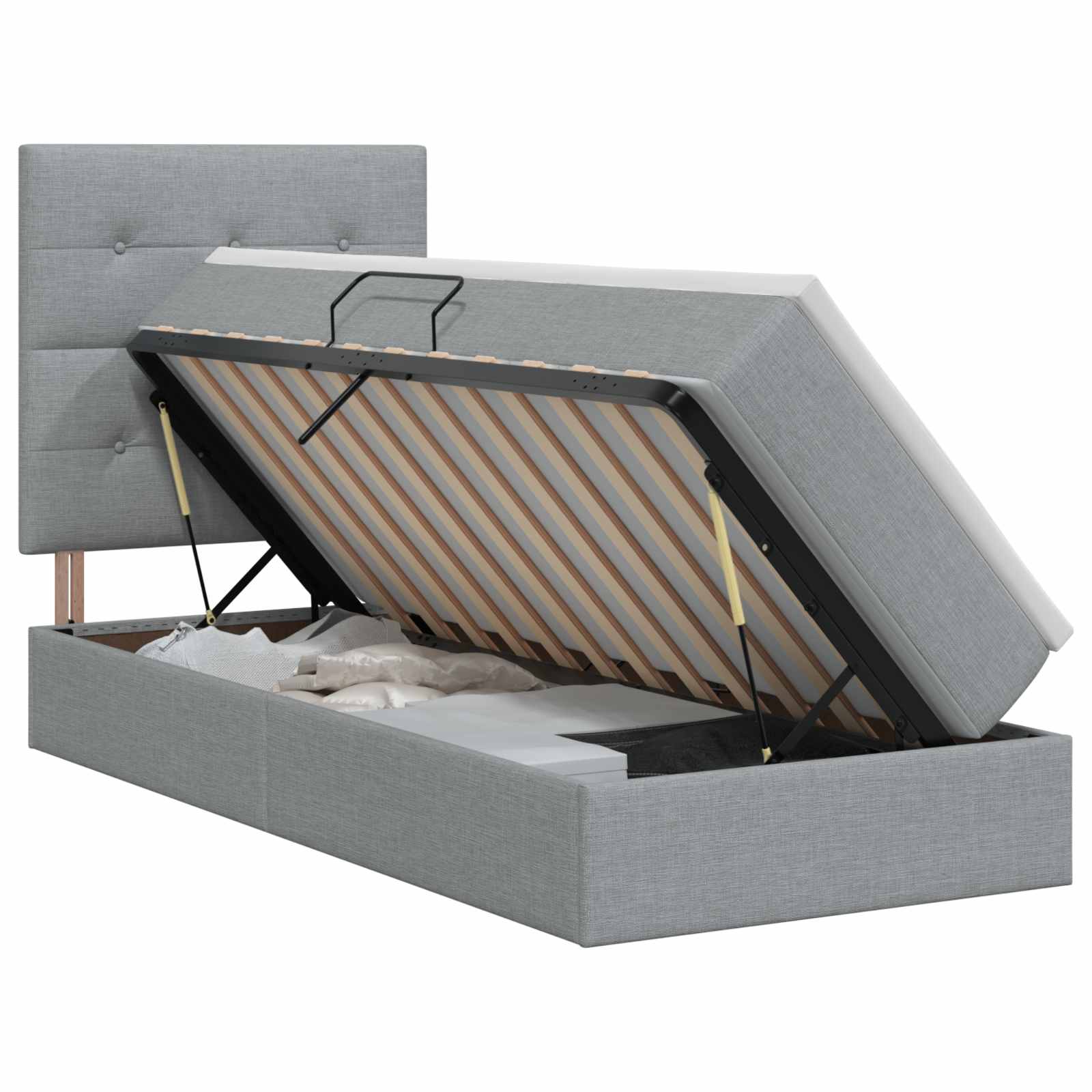 Opslag bed met matras met opslag Lichtgrijs 90 x 200 cm Stof is nu te koop bij PeponiXL, paradijselijk wonen!