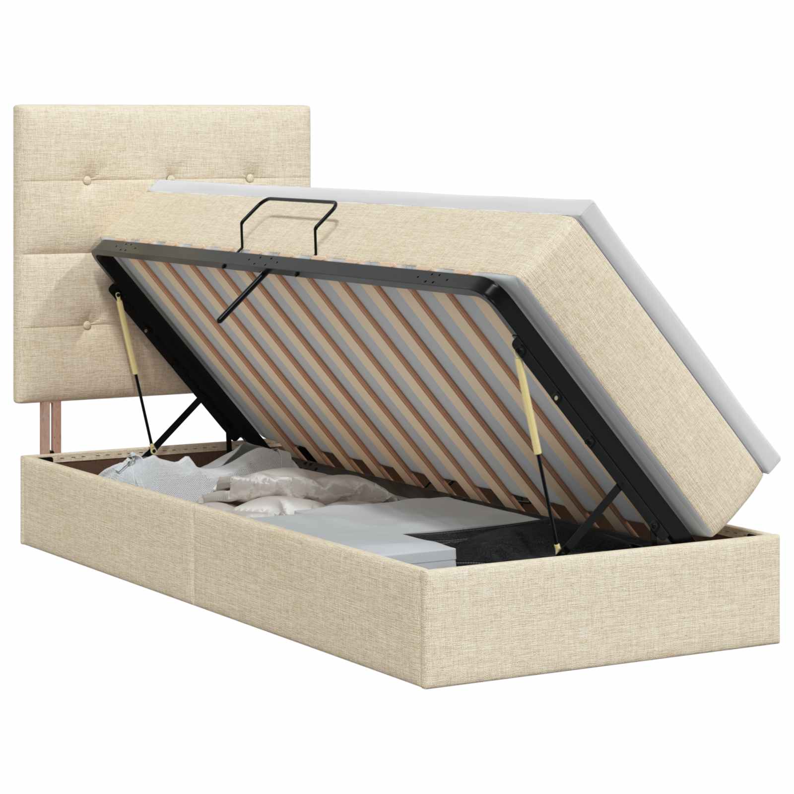 Opslag bed met matras met opslag Crèmekleurig 100 x 200 cm Stof is nu te koop bij PeponiXL, paradijselijk wonen!