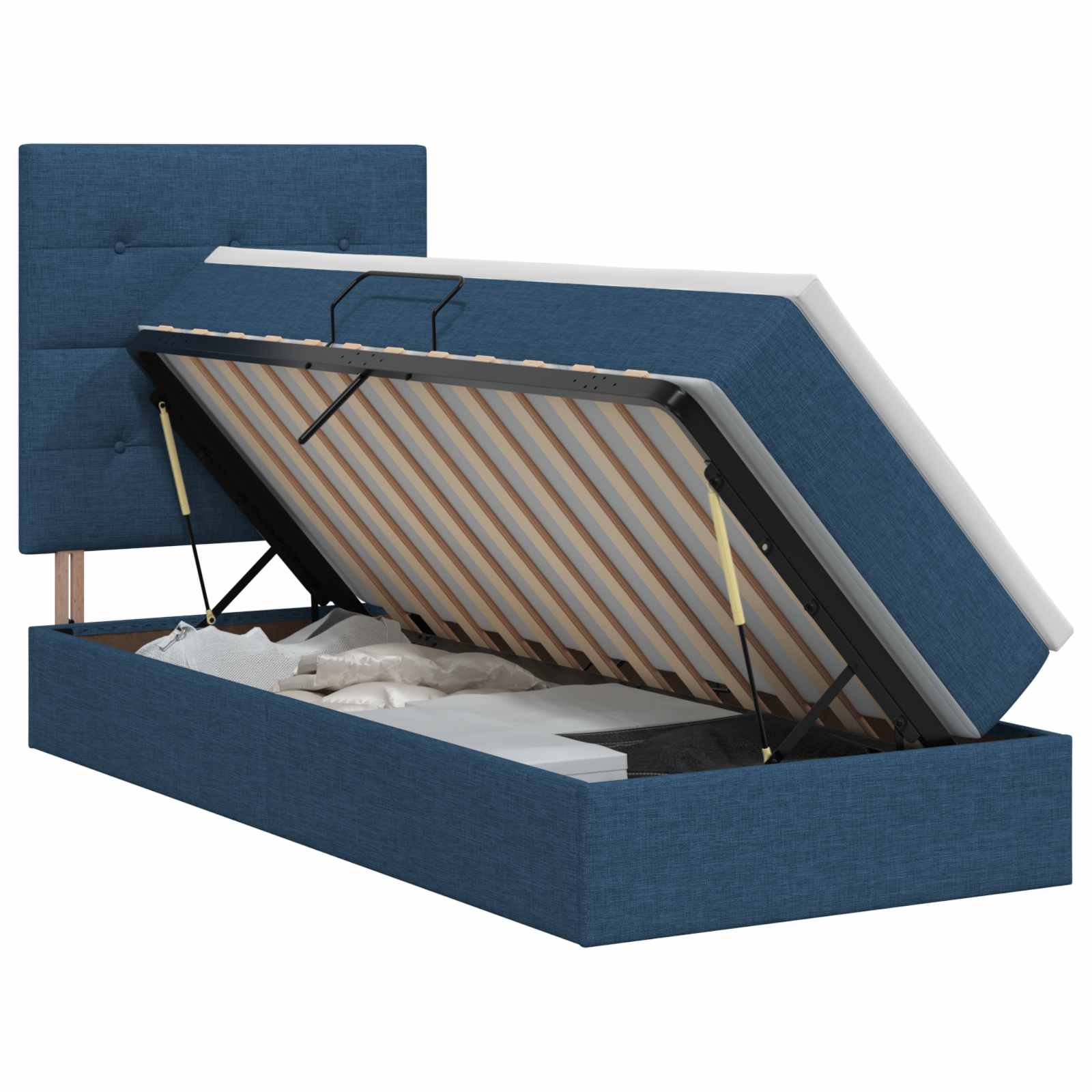 Opslag bed met matras met hoofdeinde Blauw 100 x 200 cm Stof is nu te koop bij PeponiXL, paradijselijk wonen!