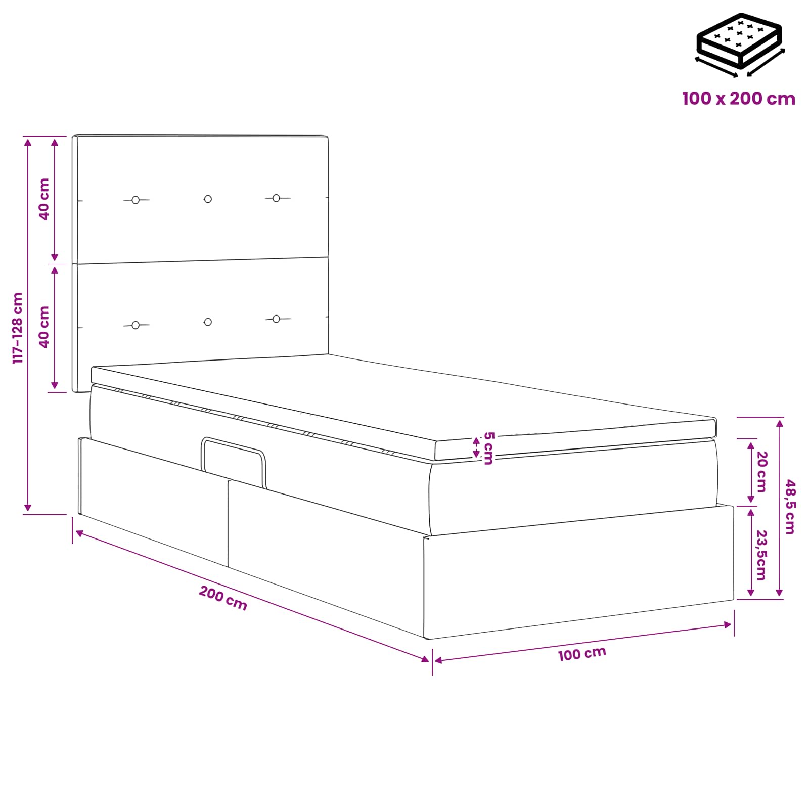 Opslag bed met matras met hoofdeinde Blauw 100 x 200 cm Stof is nu te koop bij PeponiXL, paradijselijk wonen!