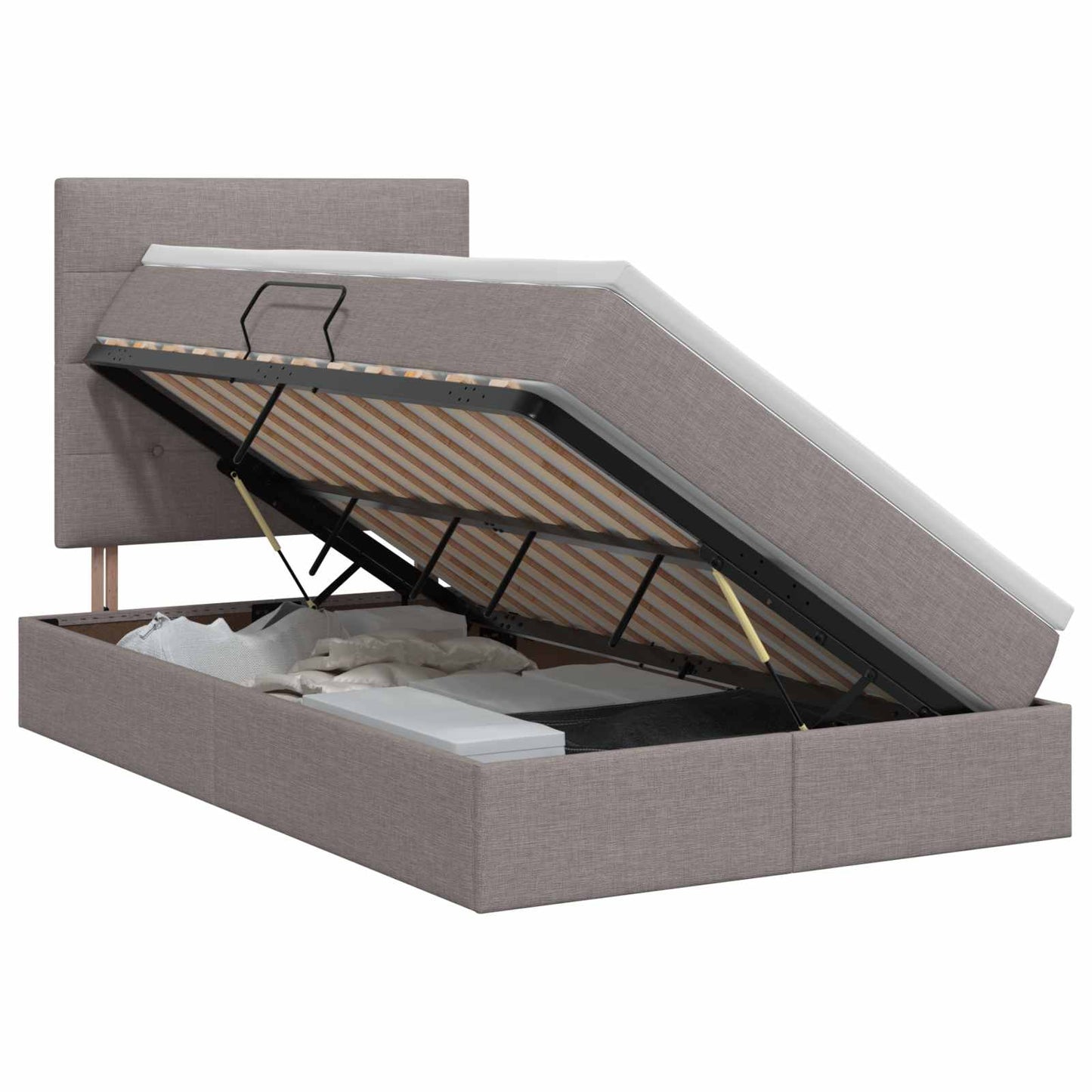 Opslag bed met matras met hoofdeinde Taupe 120 x 200 cm Stof is nu te koop bij PeponiXL, paradijselijk wonen!