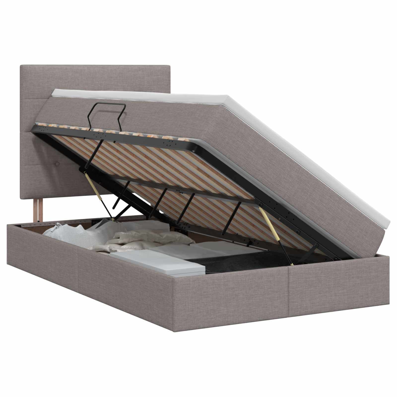 Opslag bed met matras met hoofdeinde Taupe 120 x 200 cm Stof is nu te koop bij PeponiXL, paradijselijk wonen!