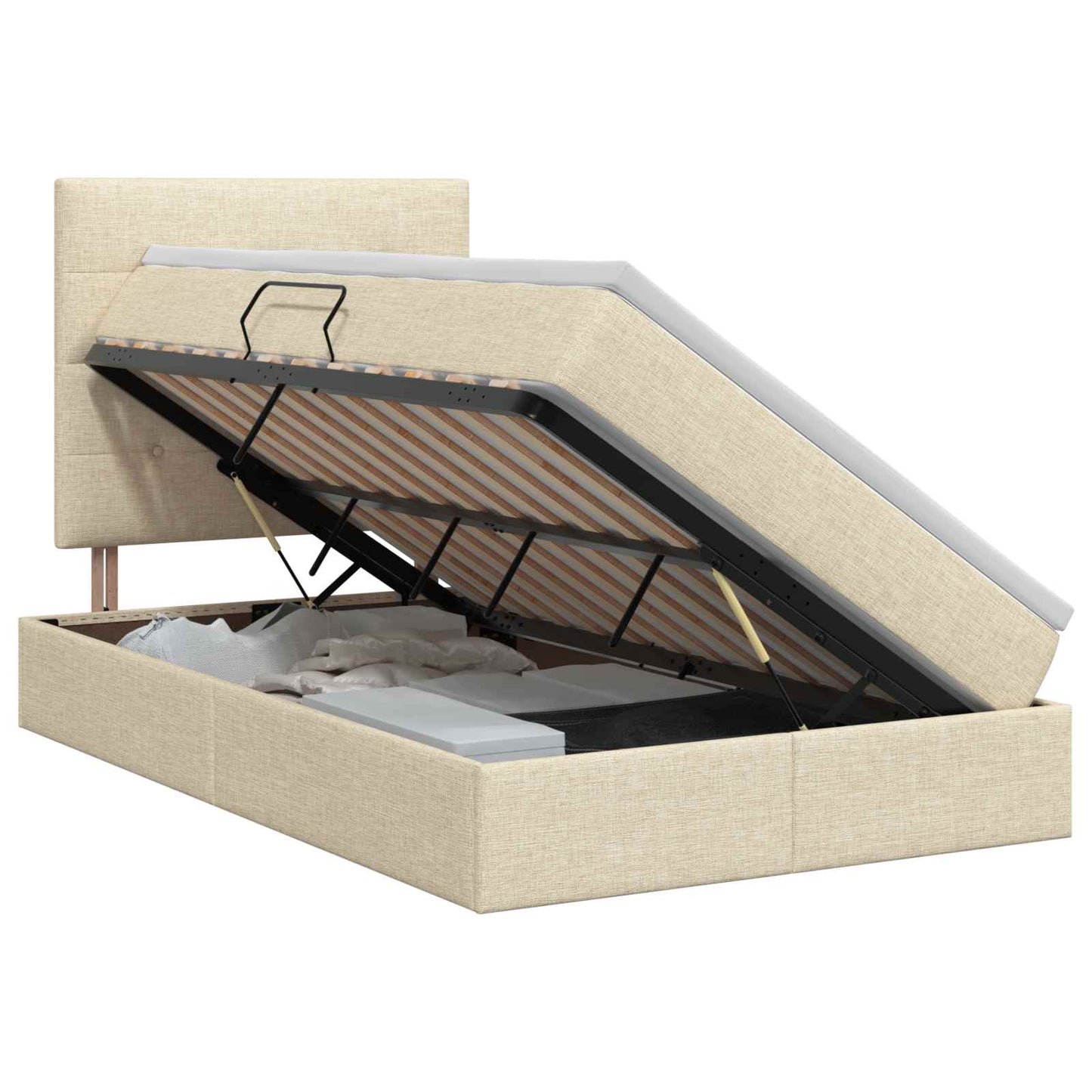 Opslag bed met matras met opslag Crèmekleurig 120 x 200 cm Stof is nu te koop bij PeponiXL, paradijselijk wonen!