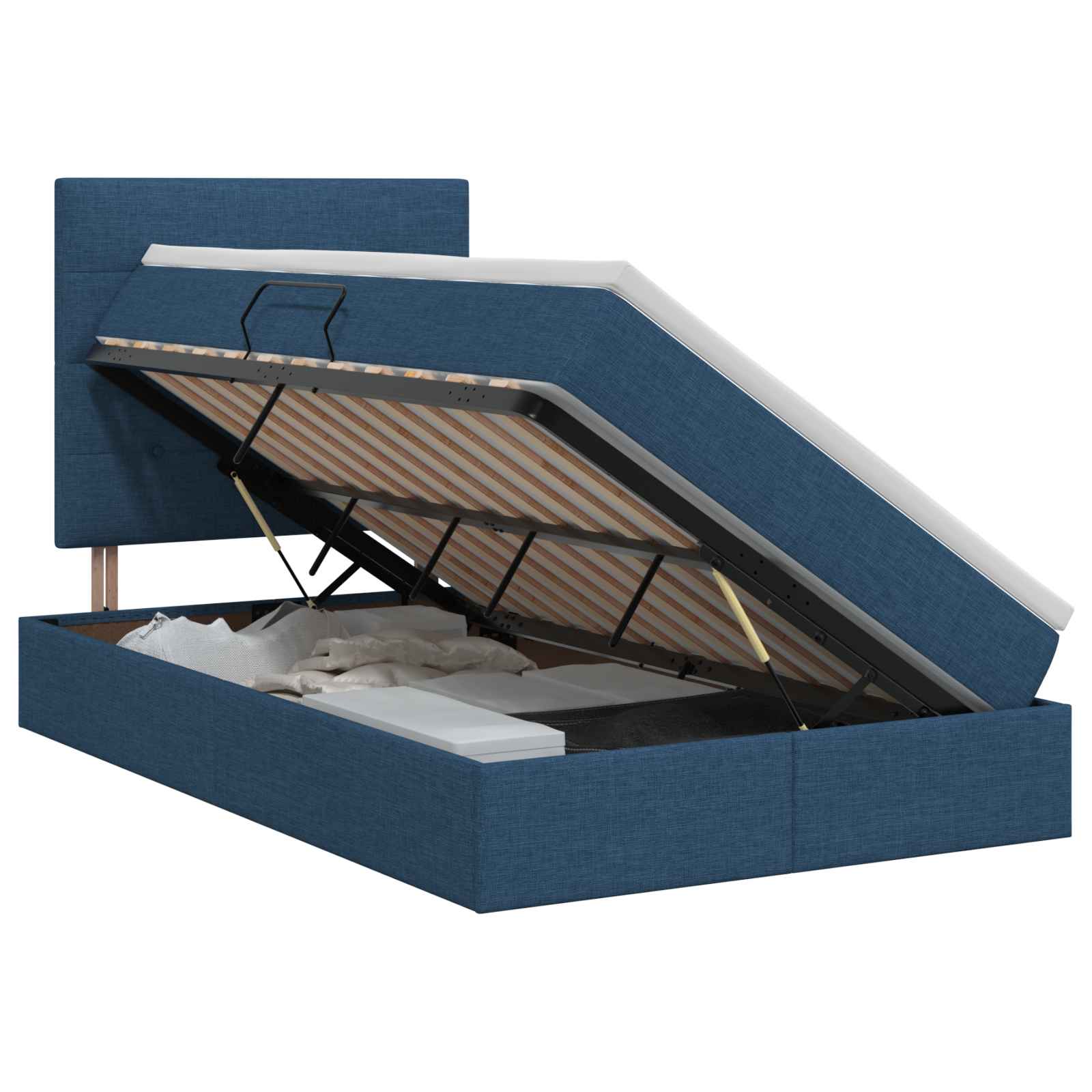 Opslag bed met matras met hoofdeinde Blauw 120 x 200 cm Stof is nu te koop bij PeponiXL, paradijselijk wonen!