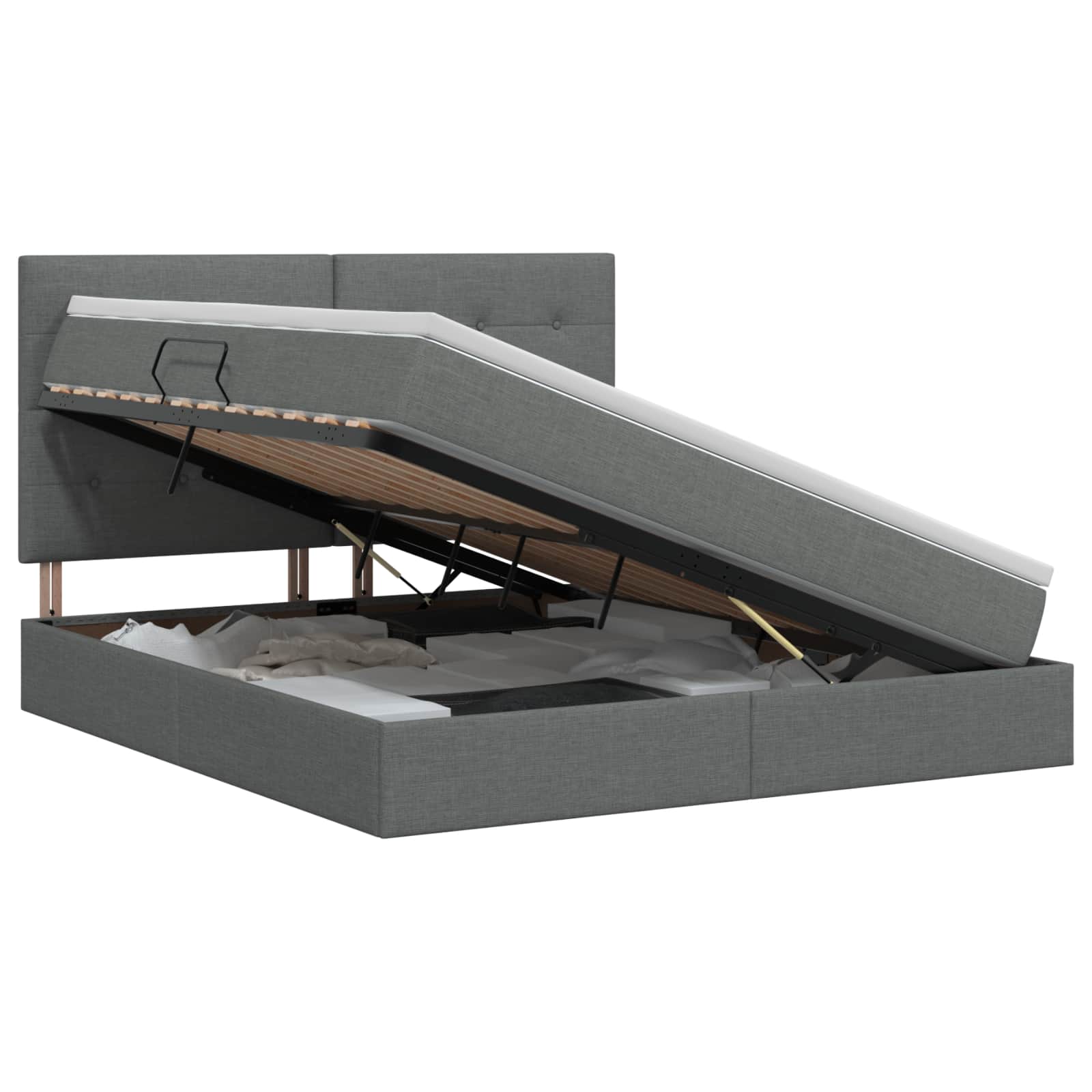 Opslag bed met matras met opslag Donkergrijs 140 x 190 cm Stof is nu te koop bij PeponiXL, paradijselijk wonen!