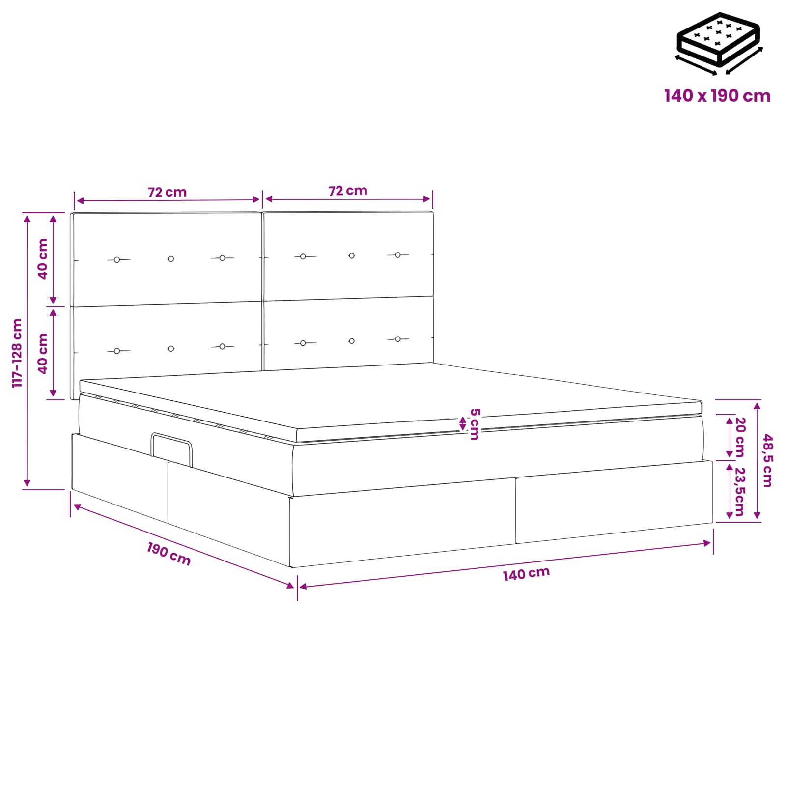 Opslag bed met matras met opslag Donkergrijs 140 x 190 cm Stof is nu te koop bij PeponiXL, paradijselijk wonen!