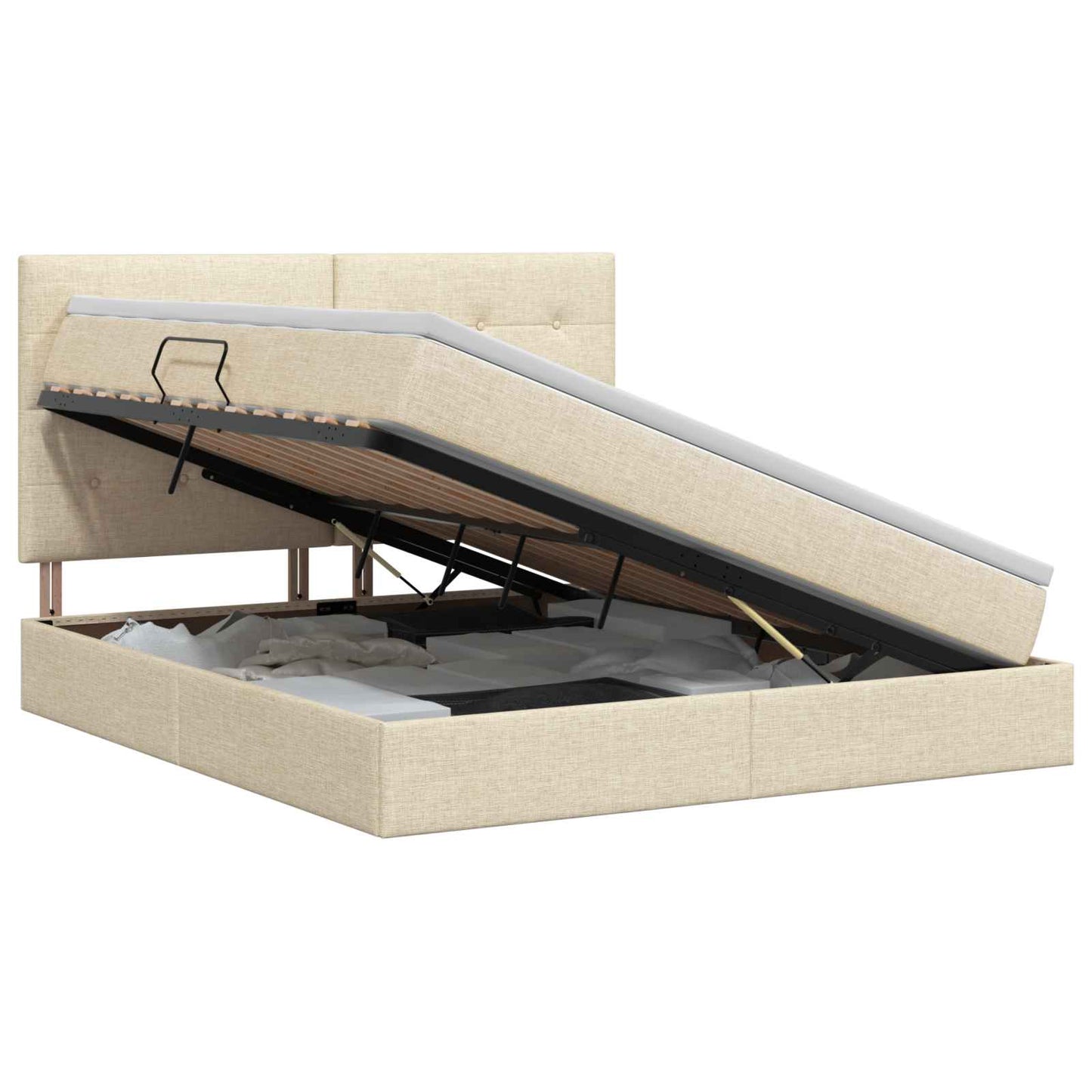 Opslag bed met matras met opslag Crèmekleurig 140 x 190 cm Stof is nu te koop bij PeponiXL, paradijselijk wonen!