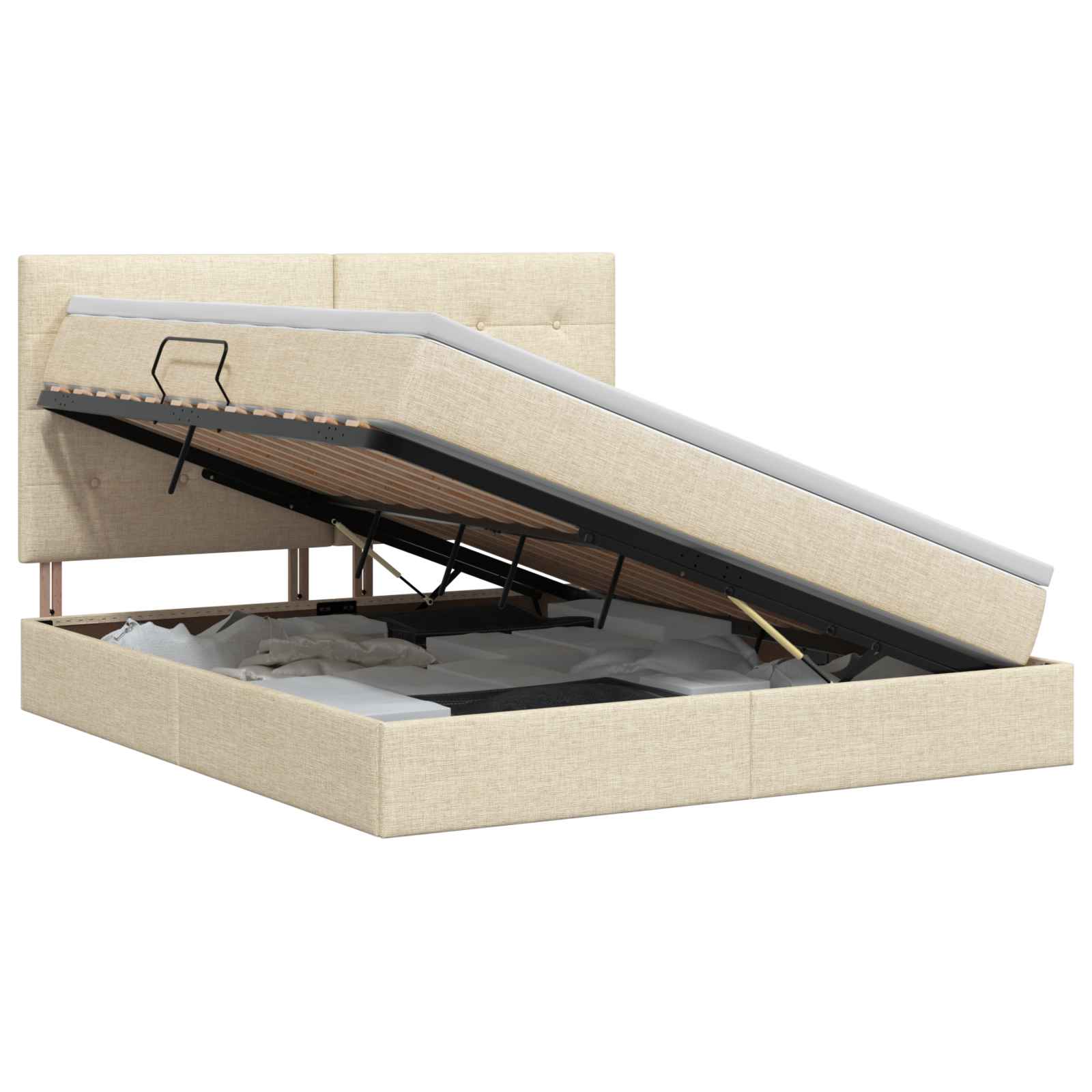 Opslag bed met matras met opslag Crèmekleurig 140 x 190 cm Stof is nu te koop bij PeponiXL, paradijselijk wonen!