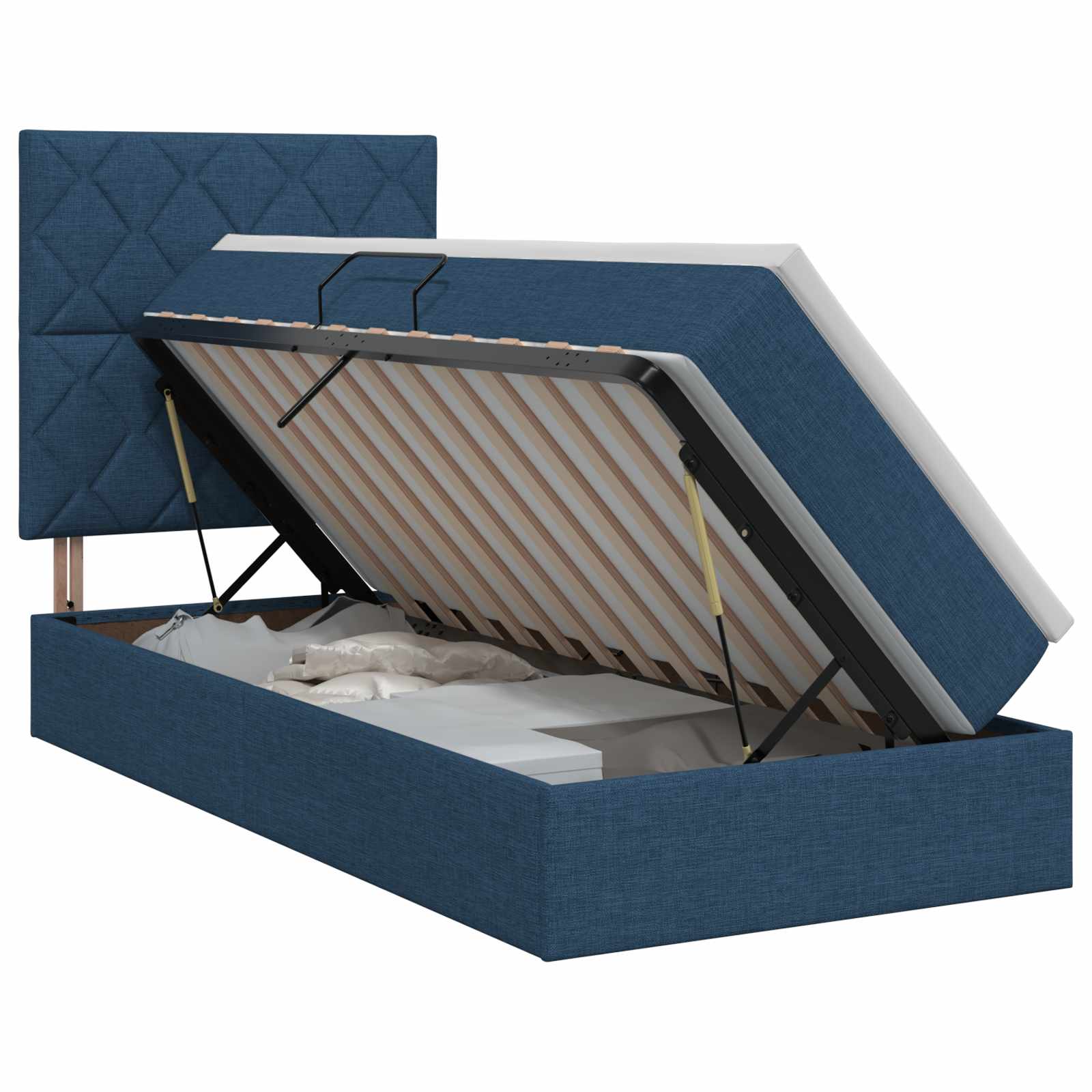 Opslag bed met matras met hoofdeinde Blauw 100 x 200 cm Stof is nu te koop bij PeponiXL, paradijselijk wonen!